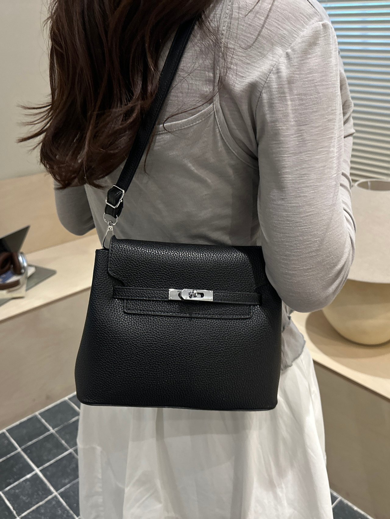 Black Pebbled Faux Leather Crossbody Bag