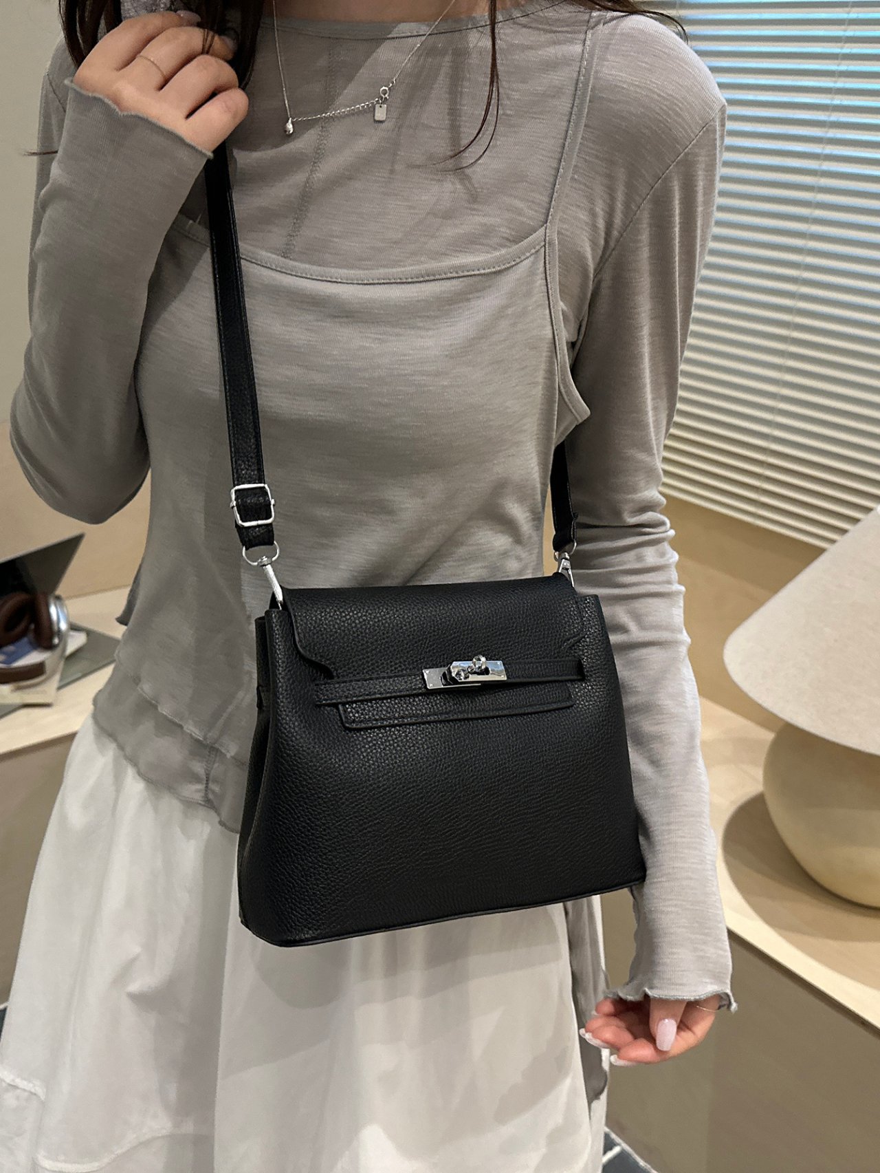 Black Pebbled Faux Leather Crossbody Bag
