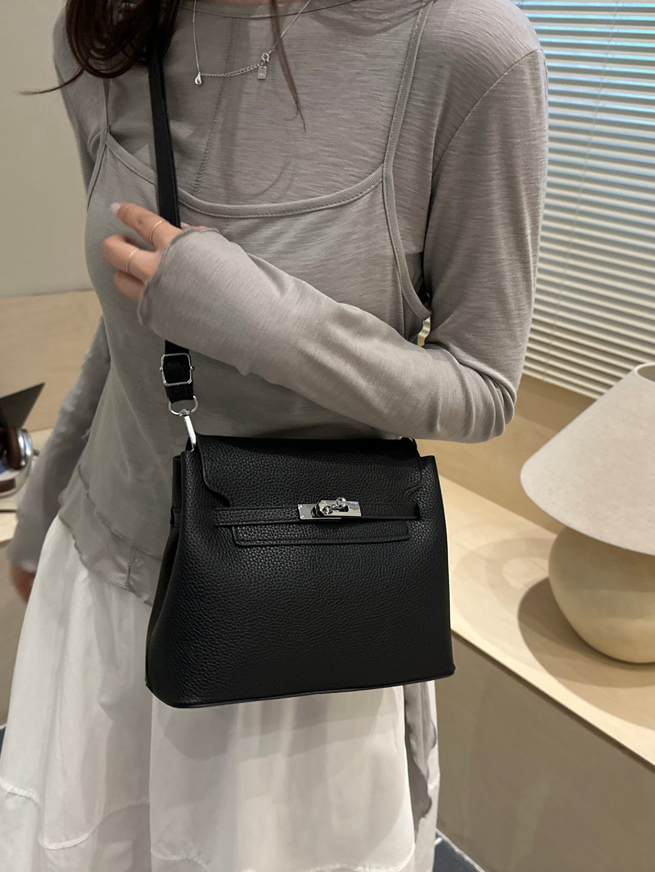 Black Pebbled Faux Leather Crossbody Bag