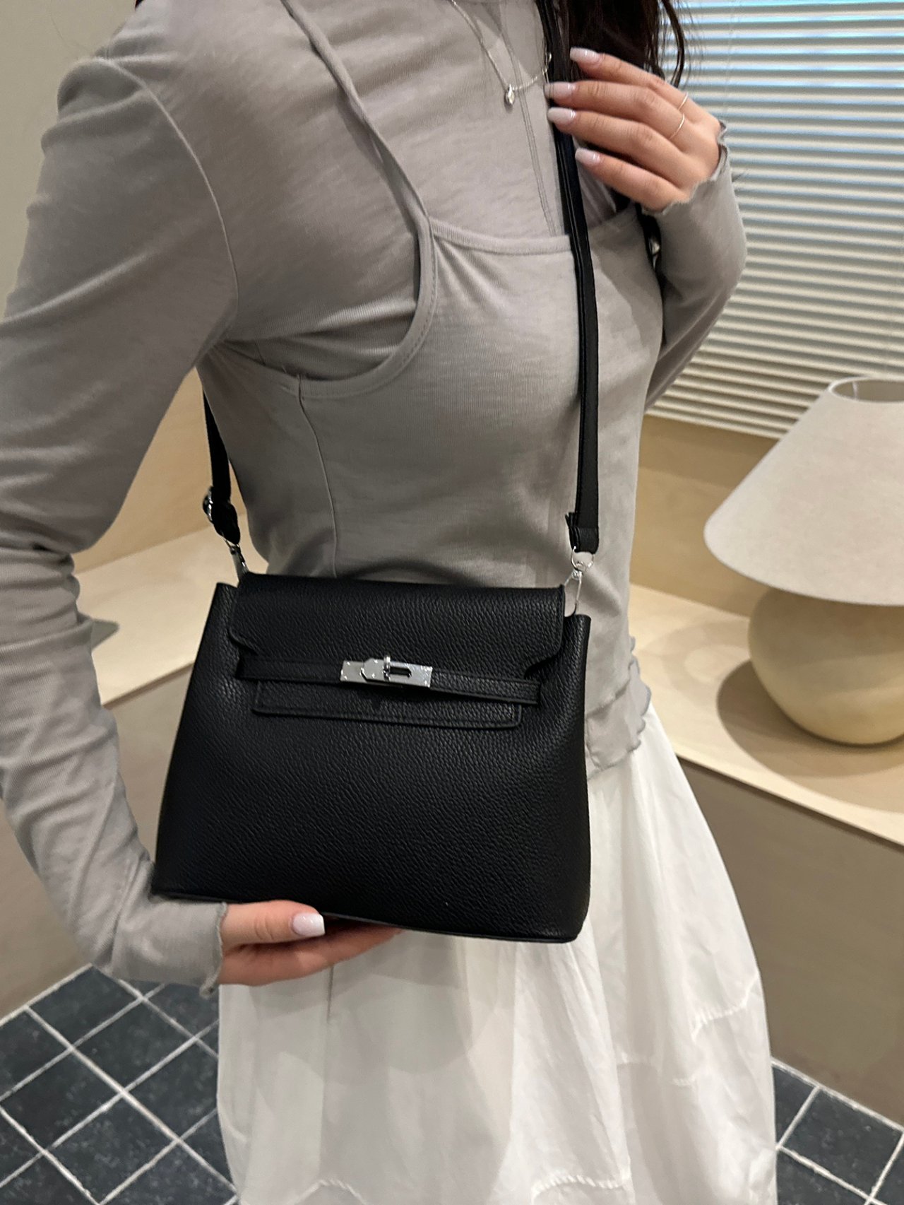 Black Pebbled Faux Leather Crossbody Bag