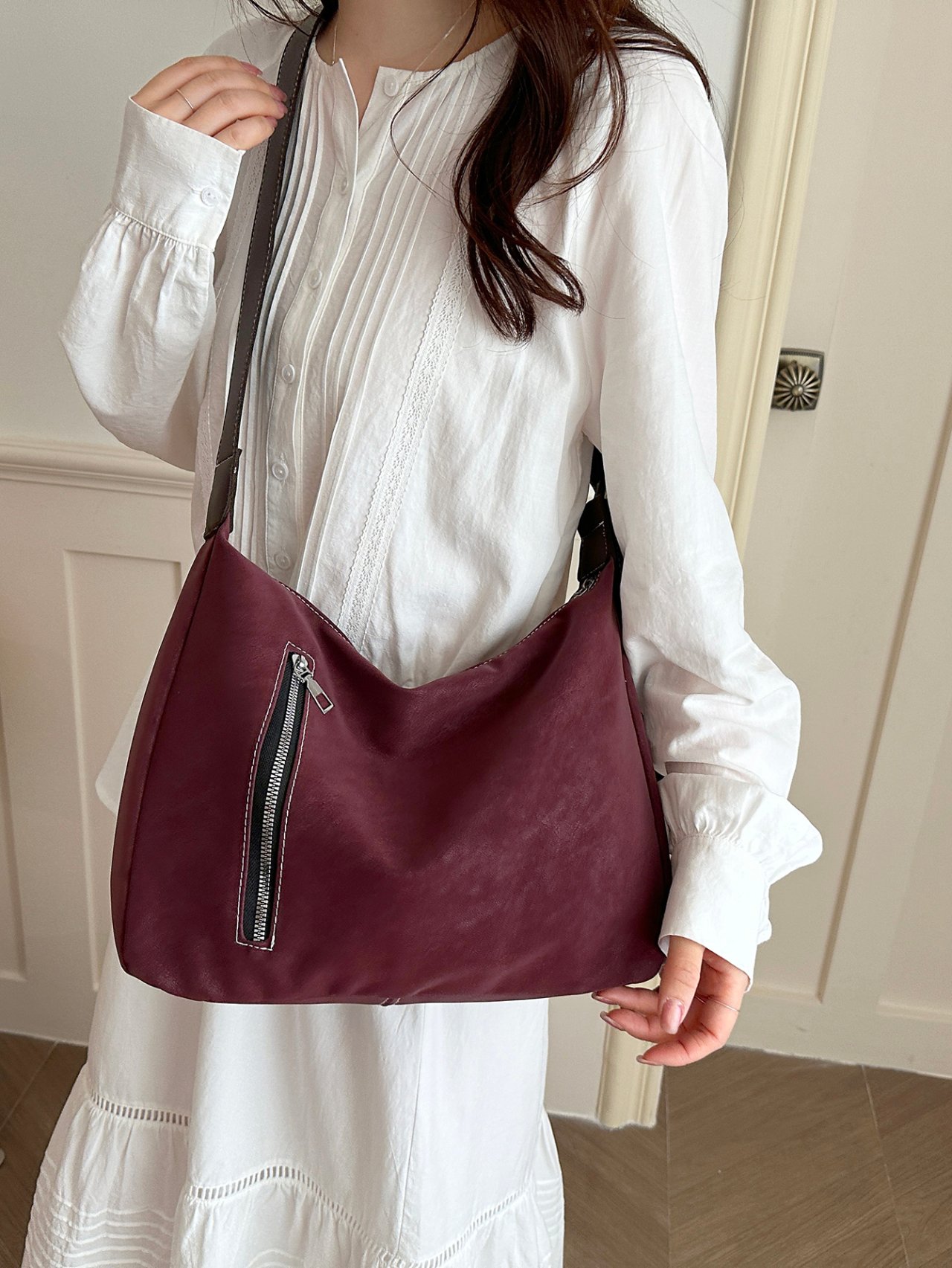 Burgundy Zip Detail Crossbody Bag