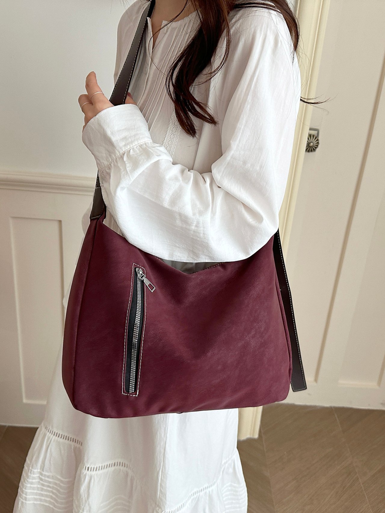 Burgundy Zip Detail Crossbody Bag