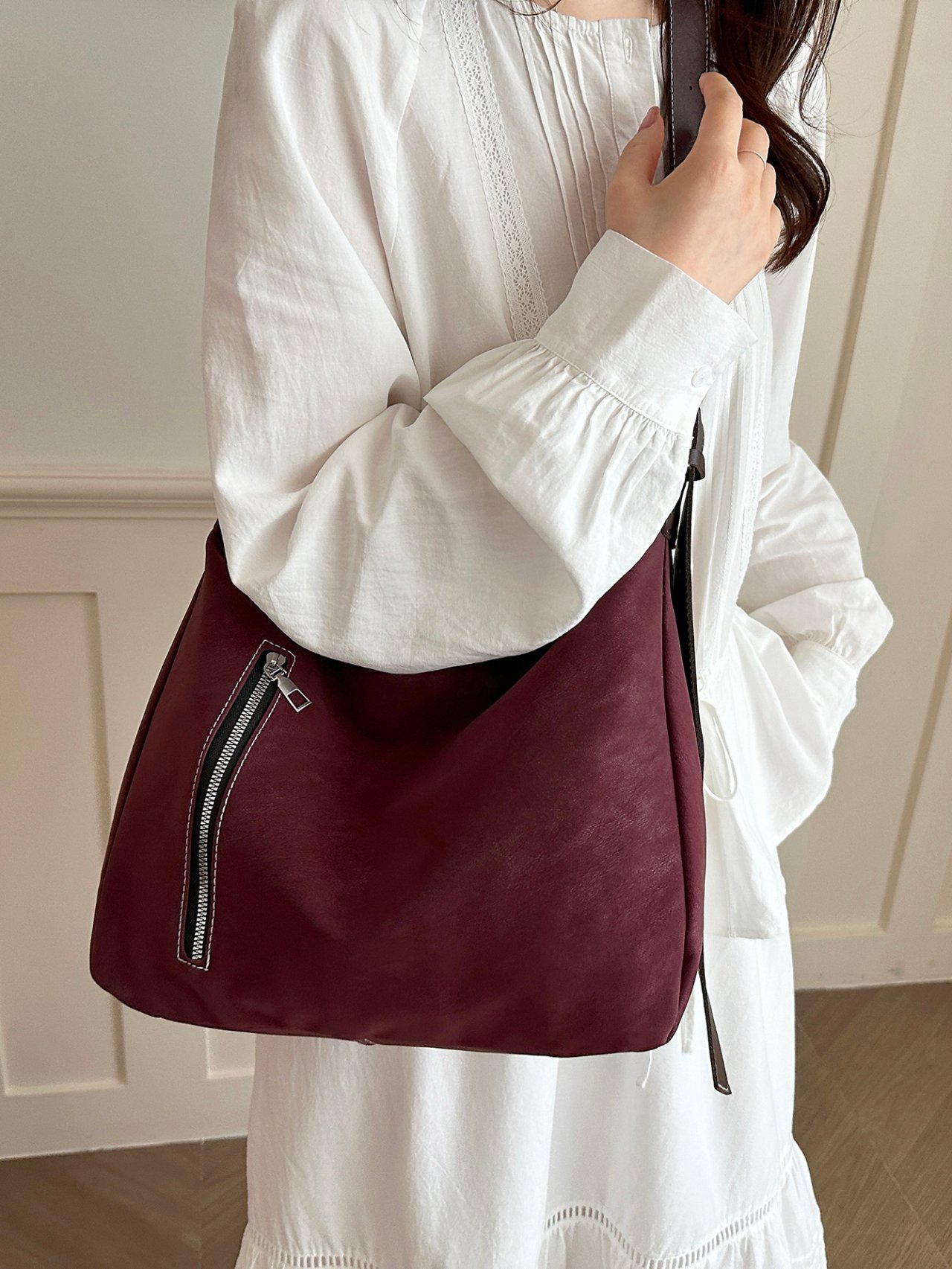 Burgundy Zip Detail Crossbody Bag