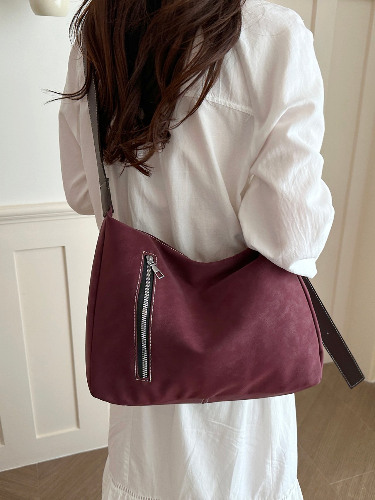 Burgundy Zip Detail Crossbody Bag