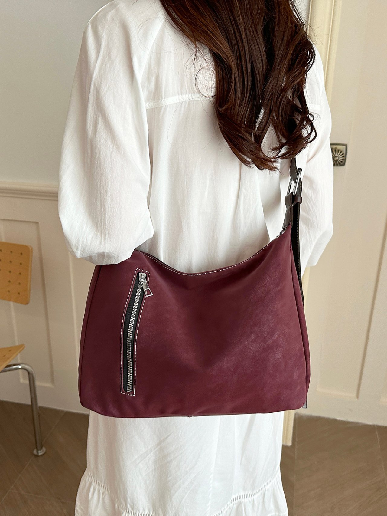 Burgundy Zip Detail Crossbody Bag