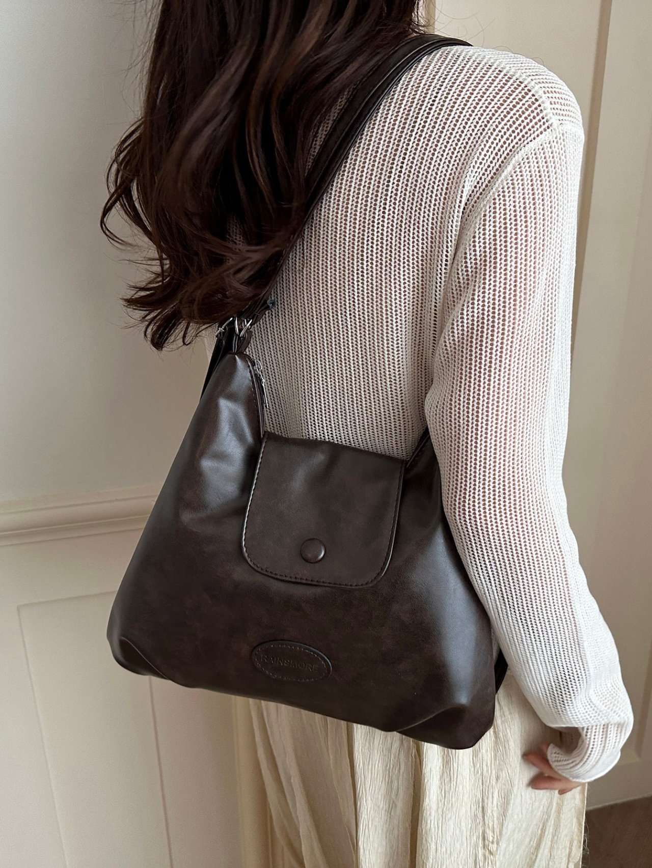 Coffee Brown Solid Crossbody Bag