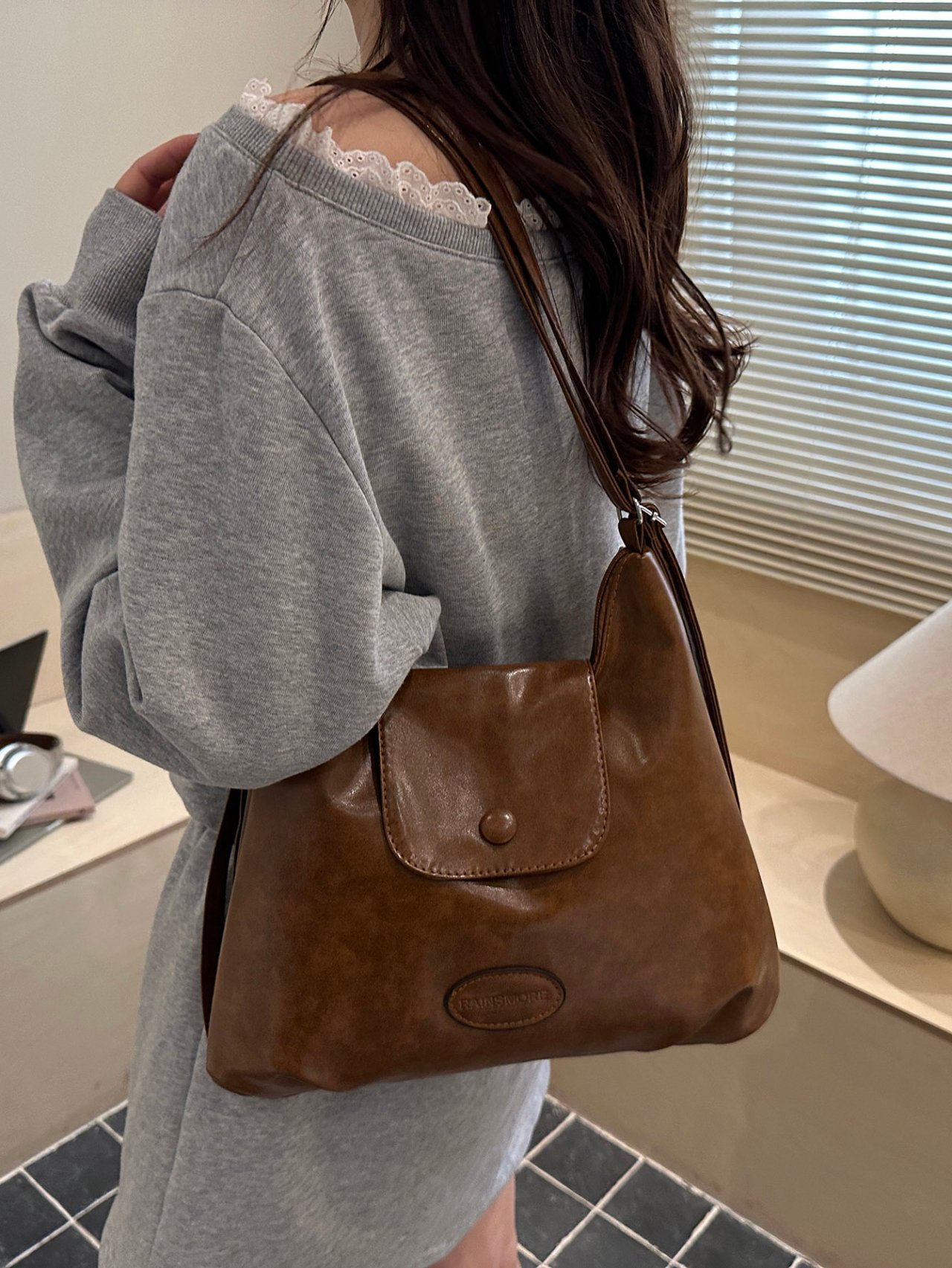 Brown Faux Leather Crossbody Bag