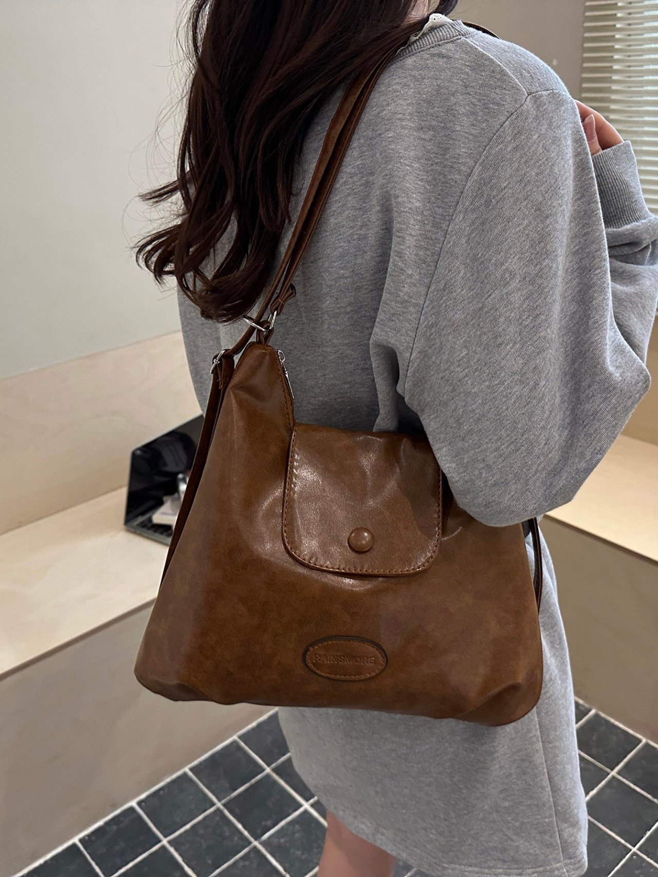 Brown Faux Leather Crossbody Bag