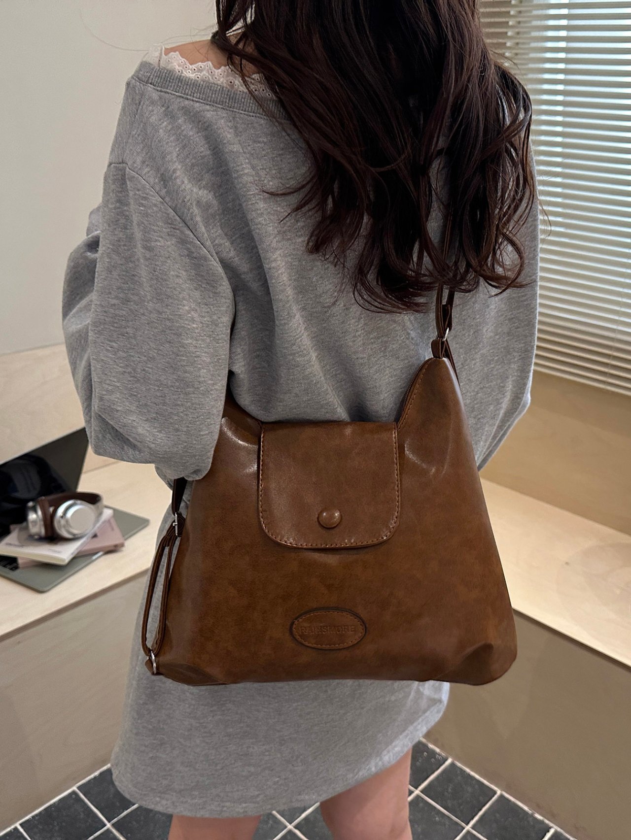 Brown Faux Leather Crossbody Bag
