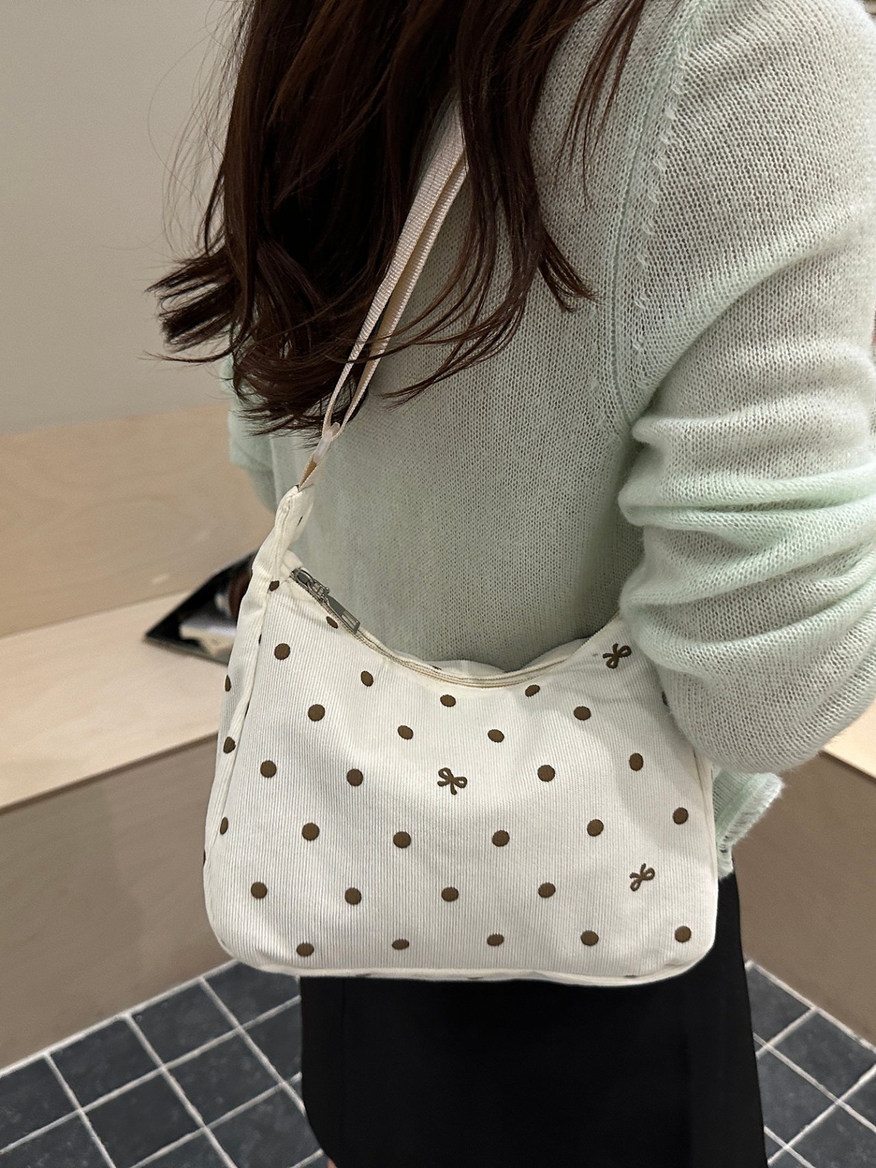White Polka Dot Bow Crossbody Bag
