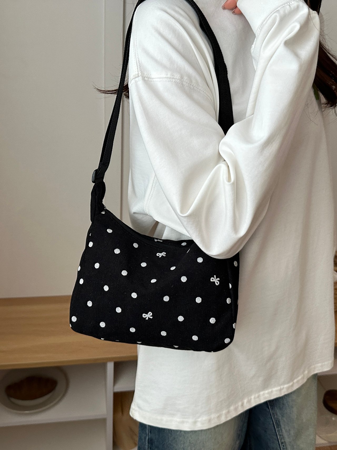 Black Polka Dot Crossbody Bag 