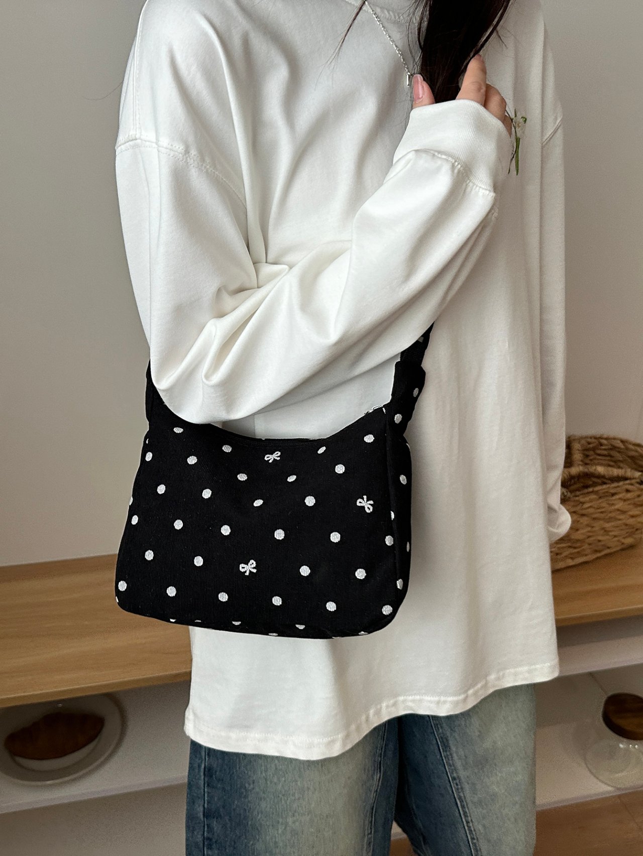 Black Polka Dot Crossbody Bag 