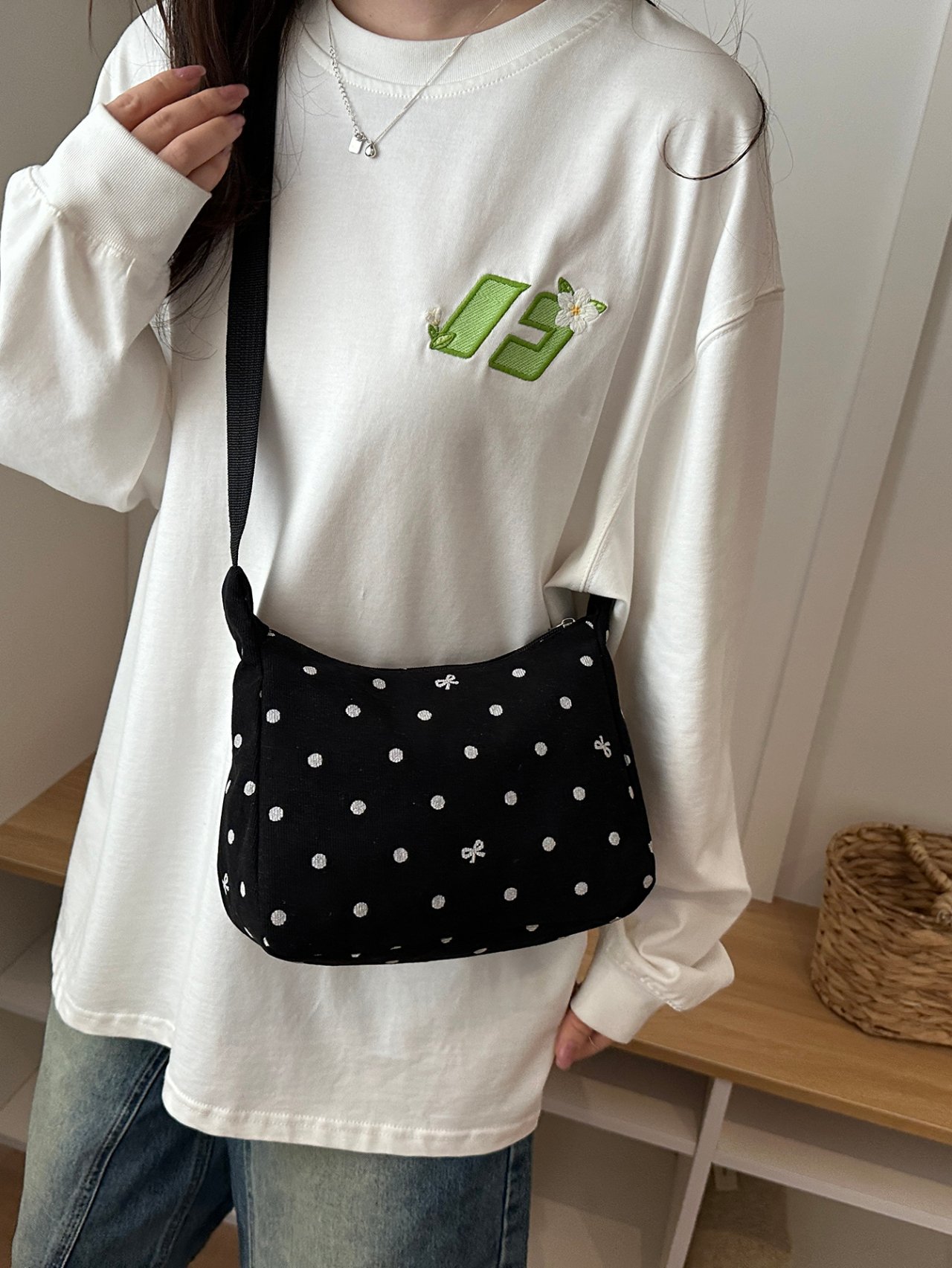 Black Polka Dot Crossbody Bag 