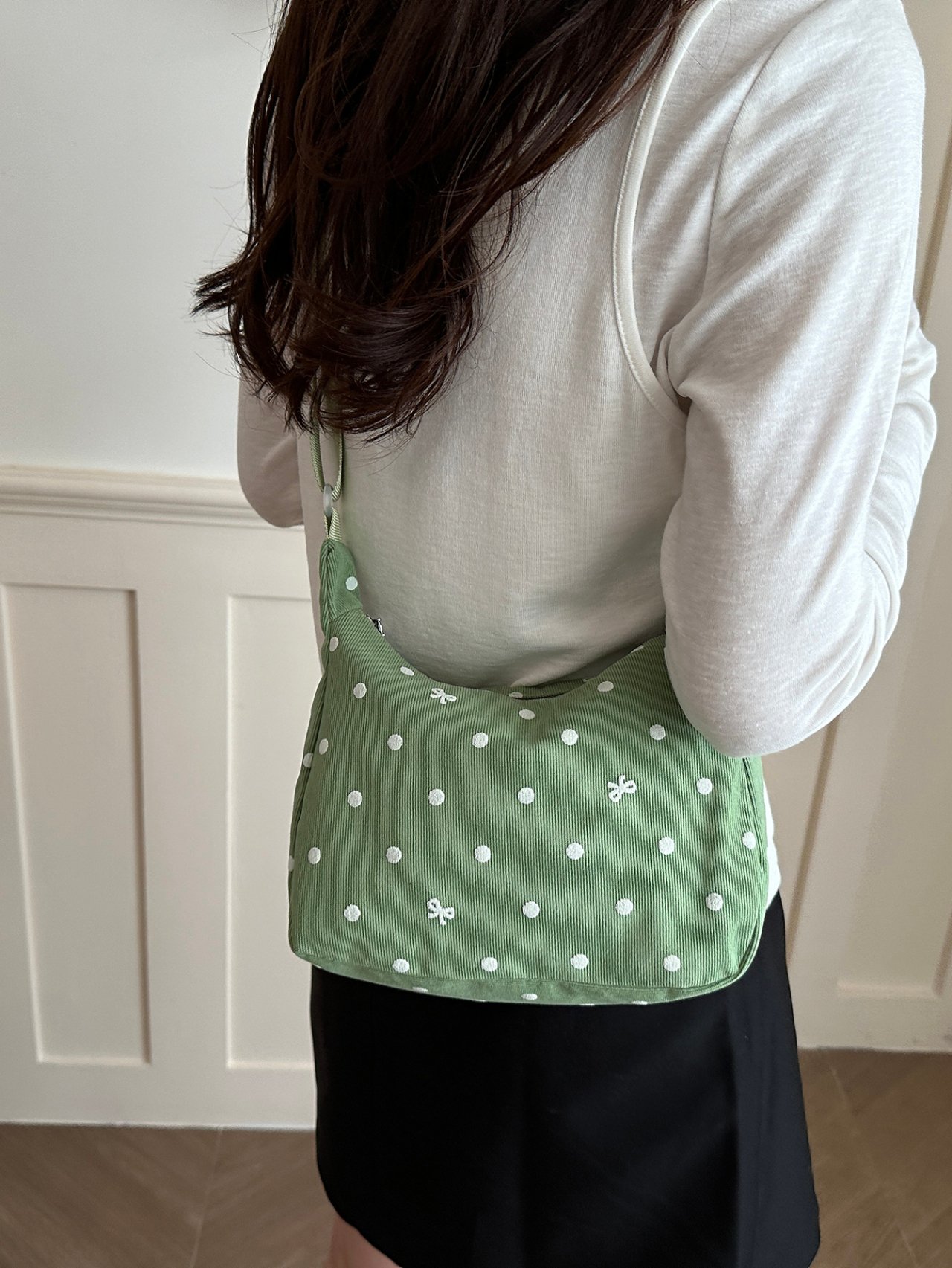 Green Polka Dot Crossbody Bag with Bow Detail
