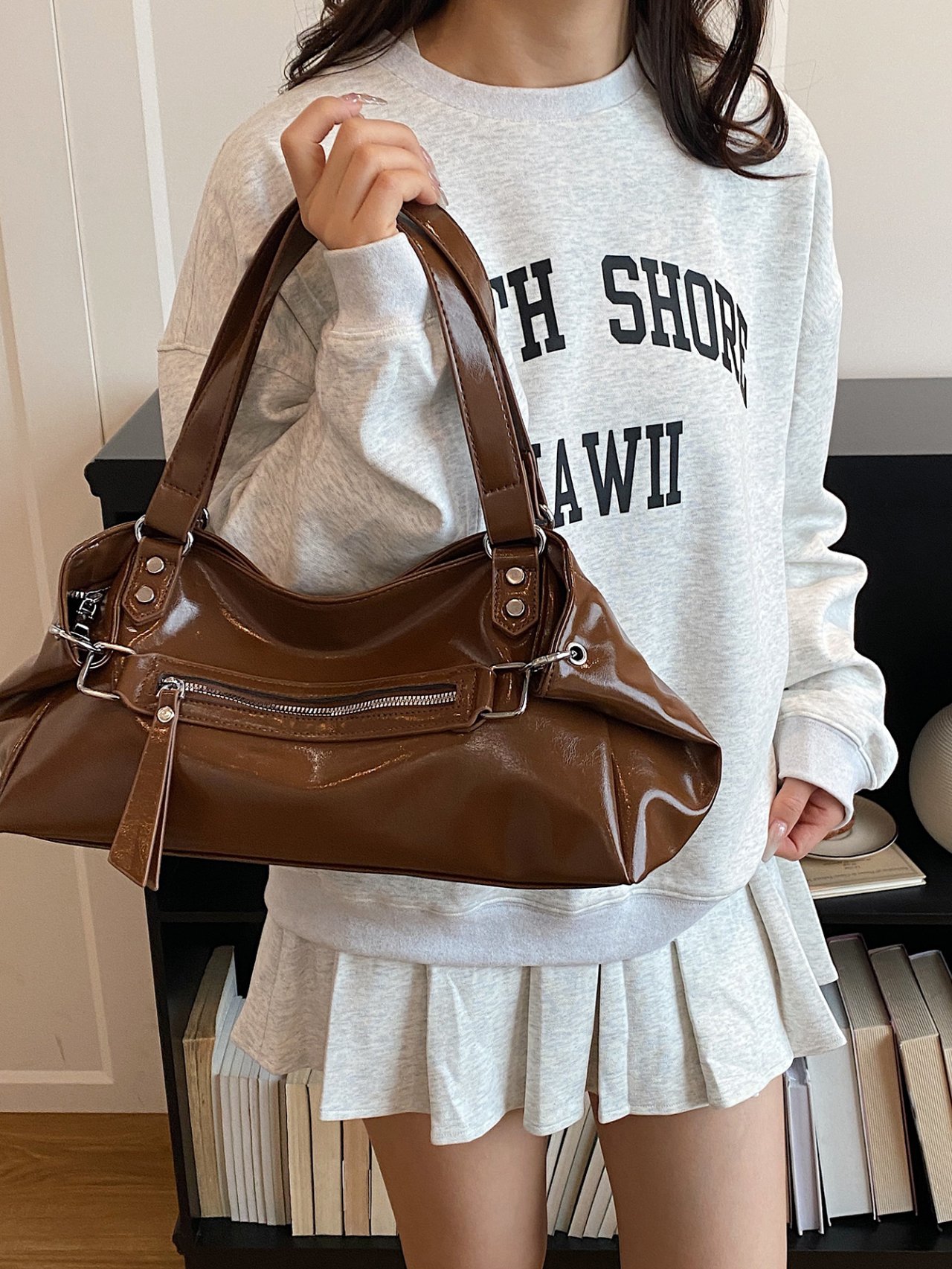 Brown Patent Leather Crossbody Bag