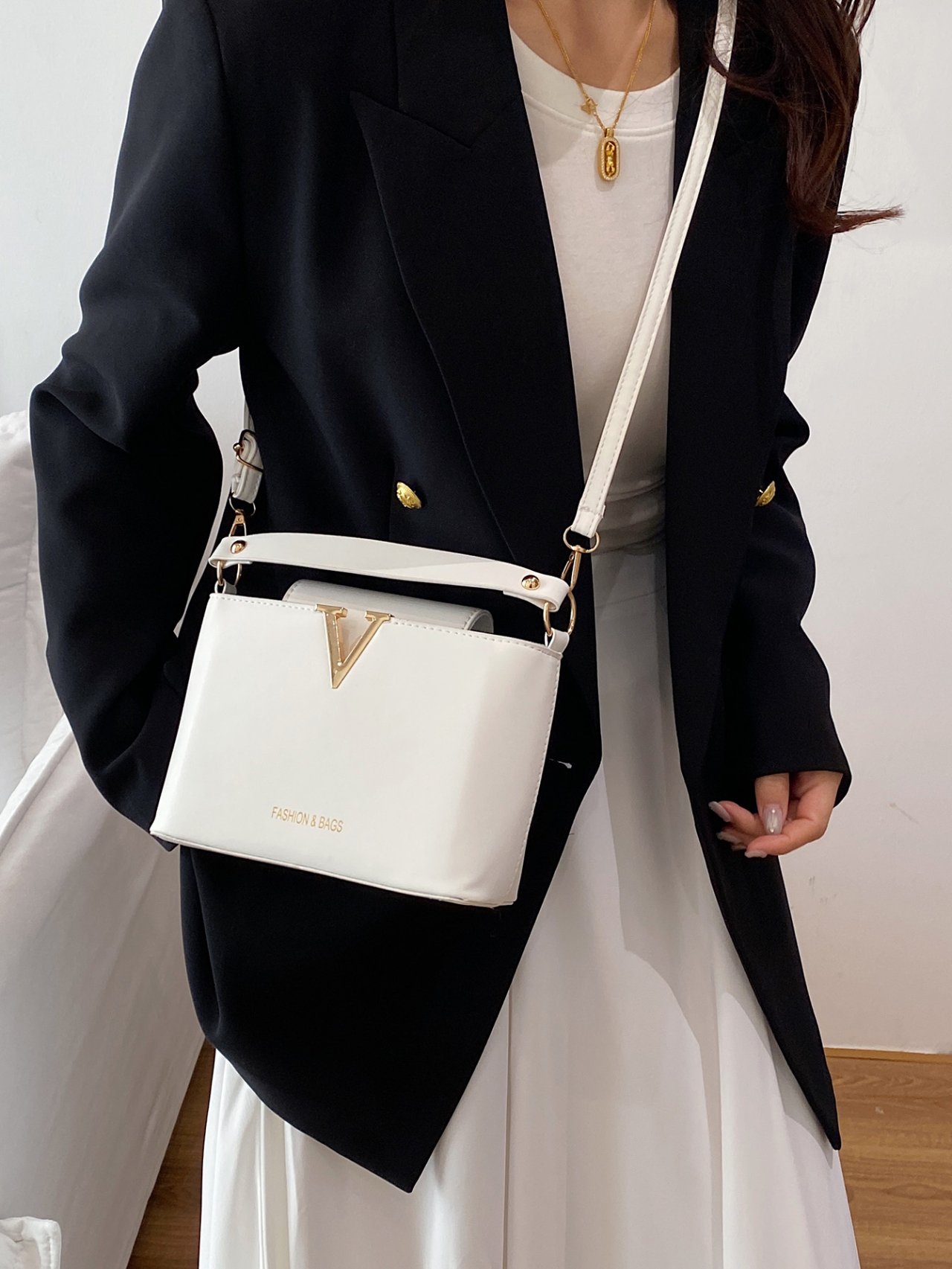 White Plain Crossbody Bag