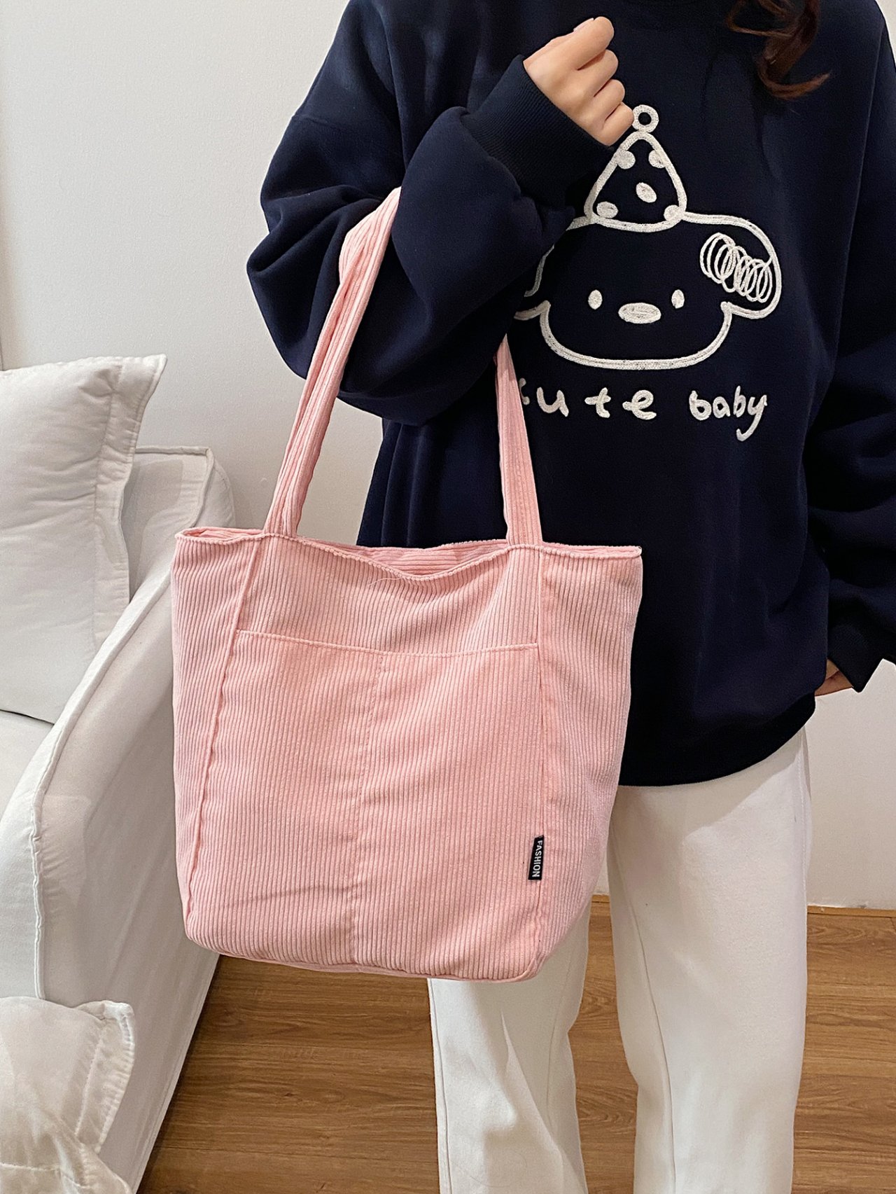 Pink Corduroy Crossbody Bag 