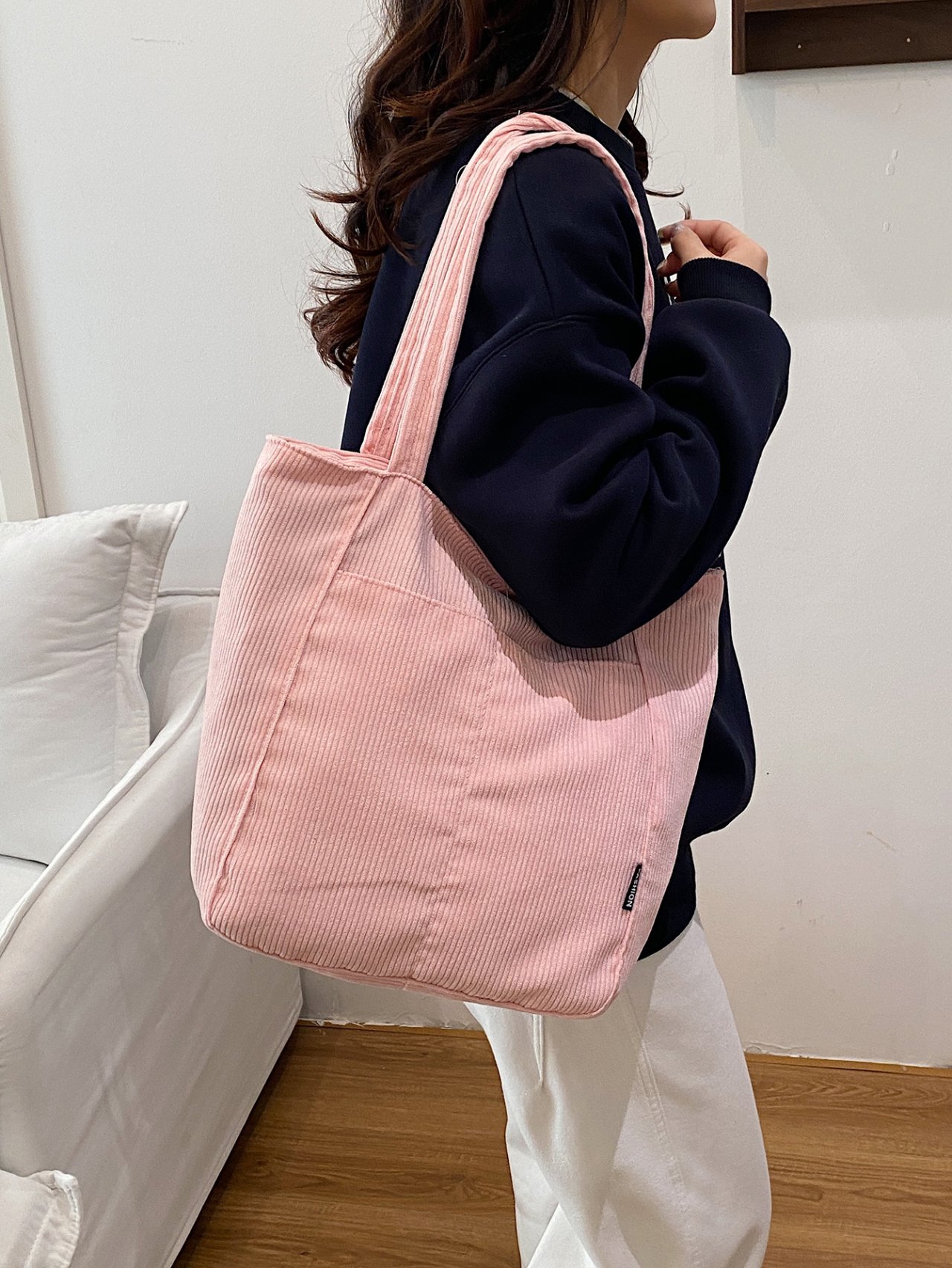 Pink Corduroy Crossbody Bag 