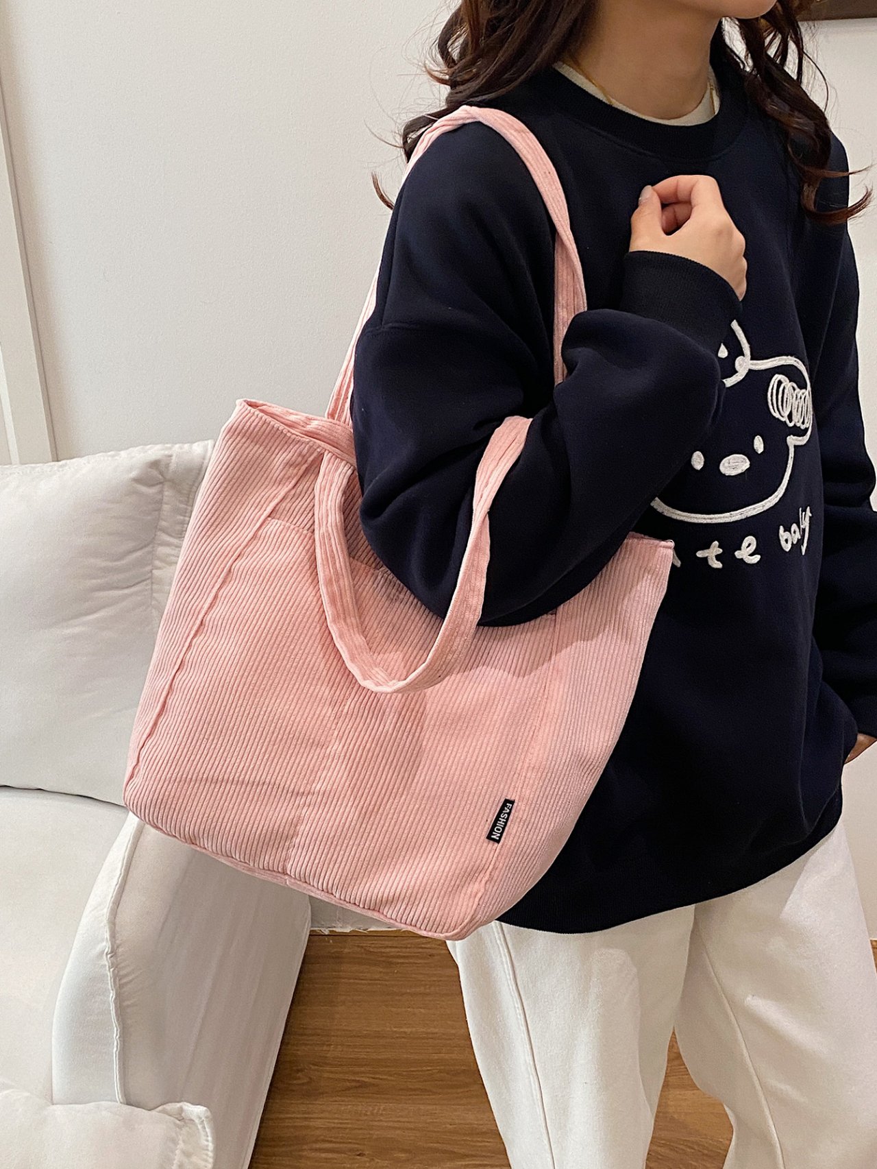 Pink Corduroy Crossbody Bag 