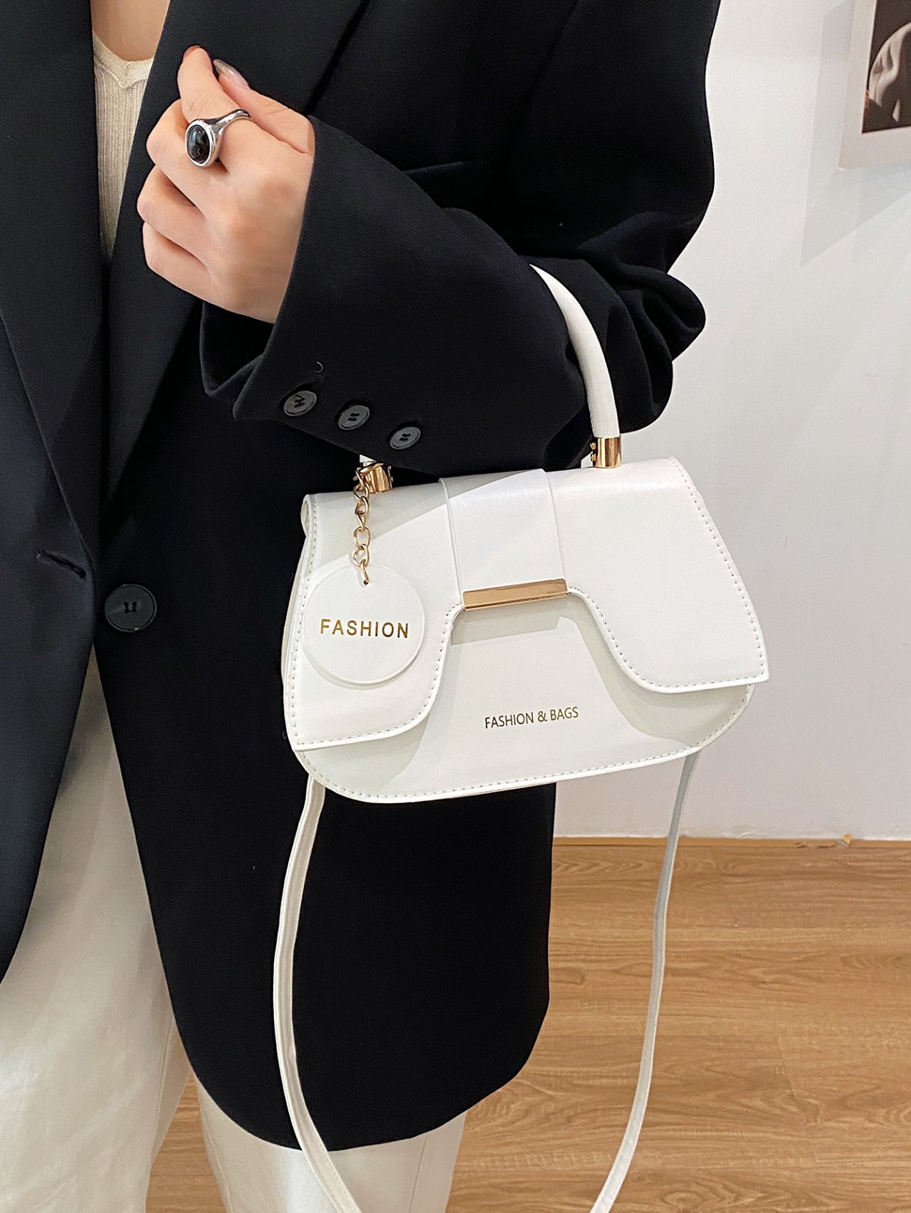 White Crossbody Bag with Fashion Pendant