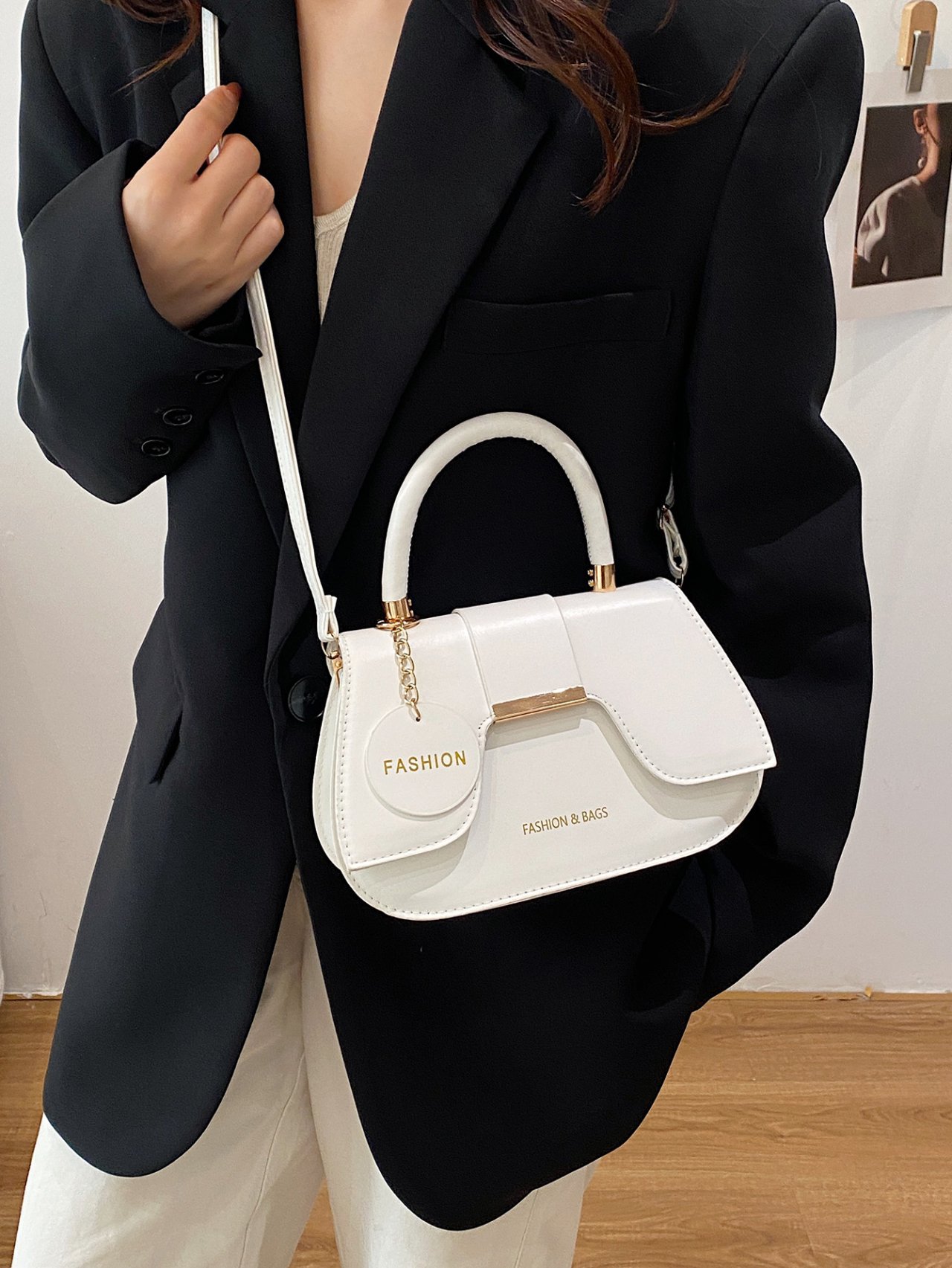 White Crossbody Bag with Fashion Pendant