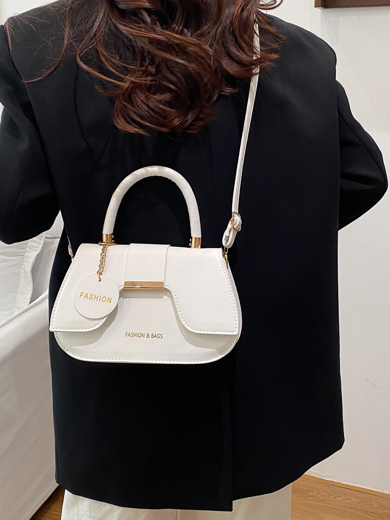 White Crossbody Bag with Fashion Pendant