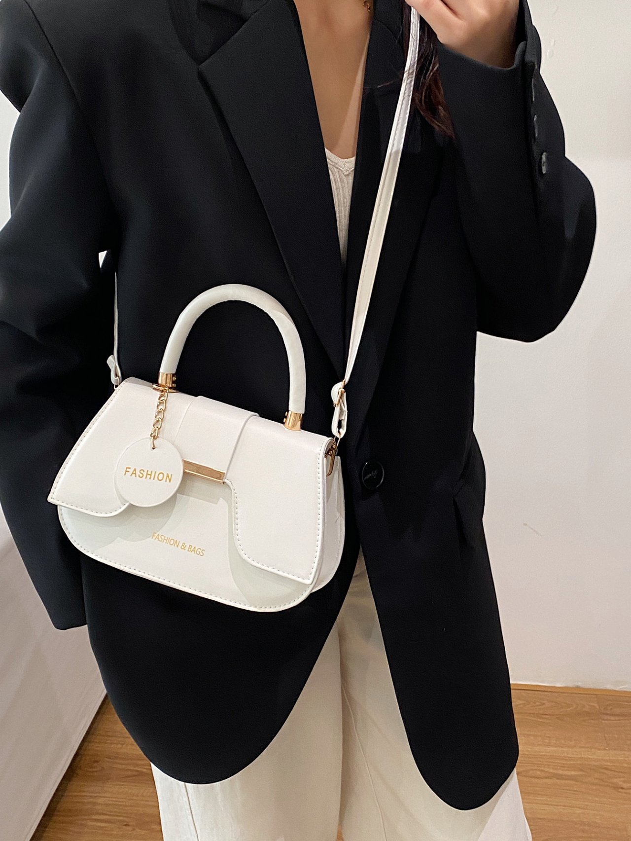 White Crossbody Bag with Fashion Pendant
