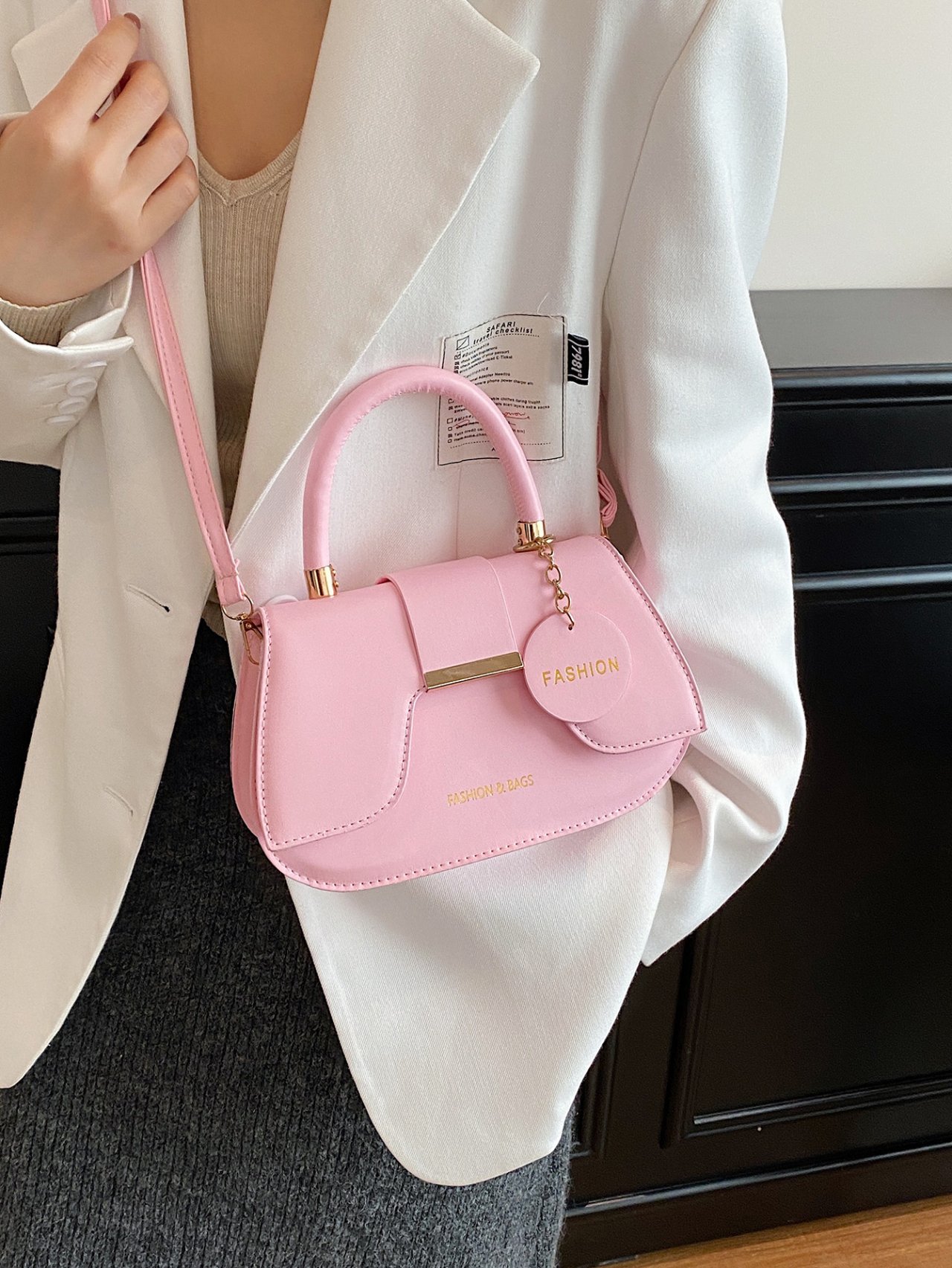 Pink Crossbody Bag with Charm