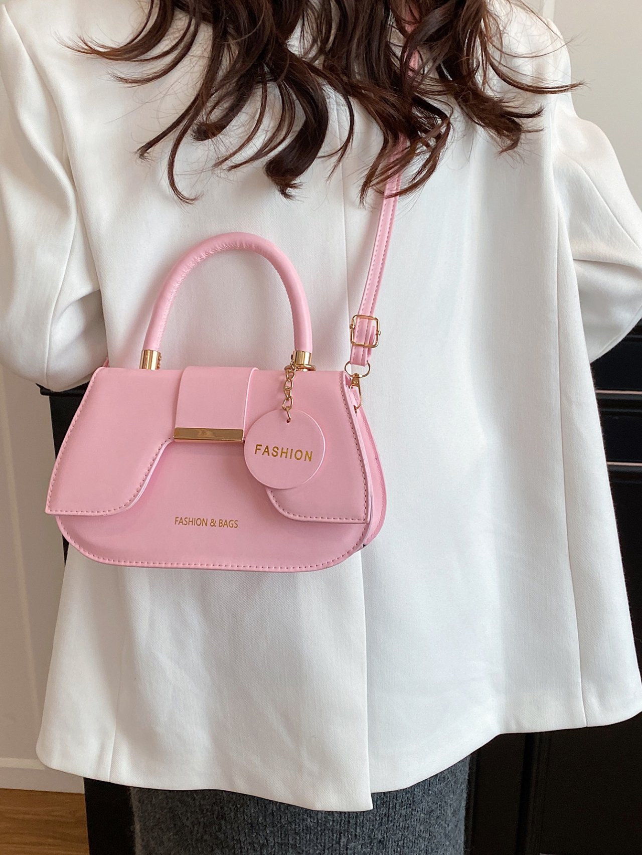 Pink Crossbody Bag with Charm