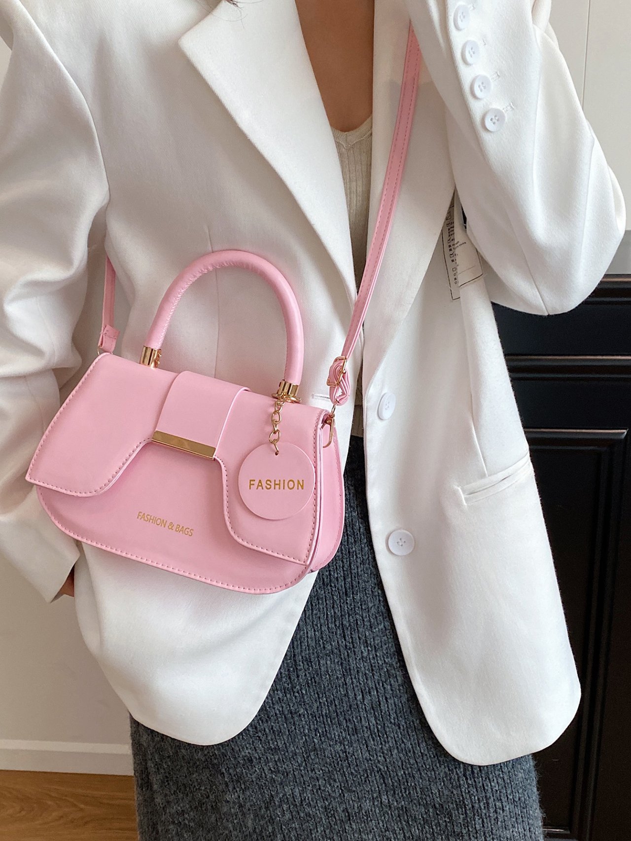 Pink Crossbody Bag with Charm