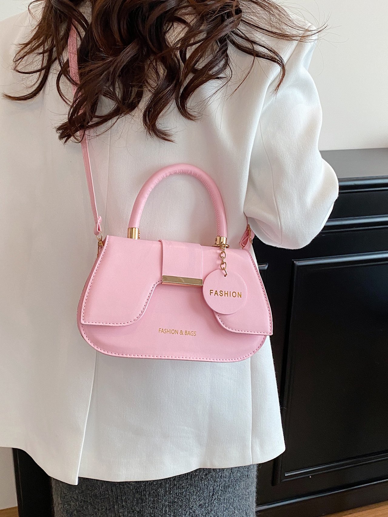 Pink Crossbody Bag with Charm