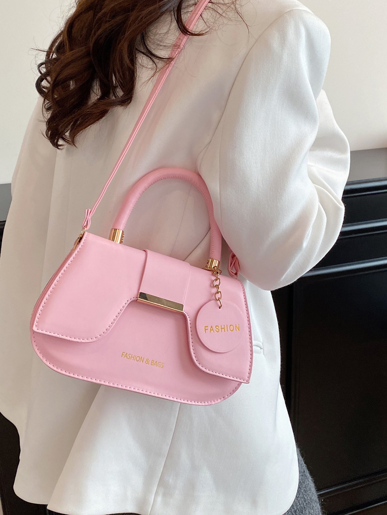 Pink Crossbody Bag with Charm