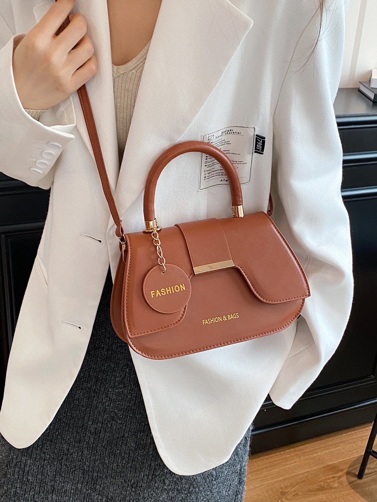 Brown Crossbody Bag with Charm
