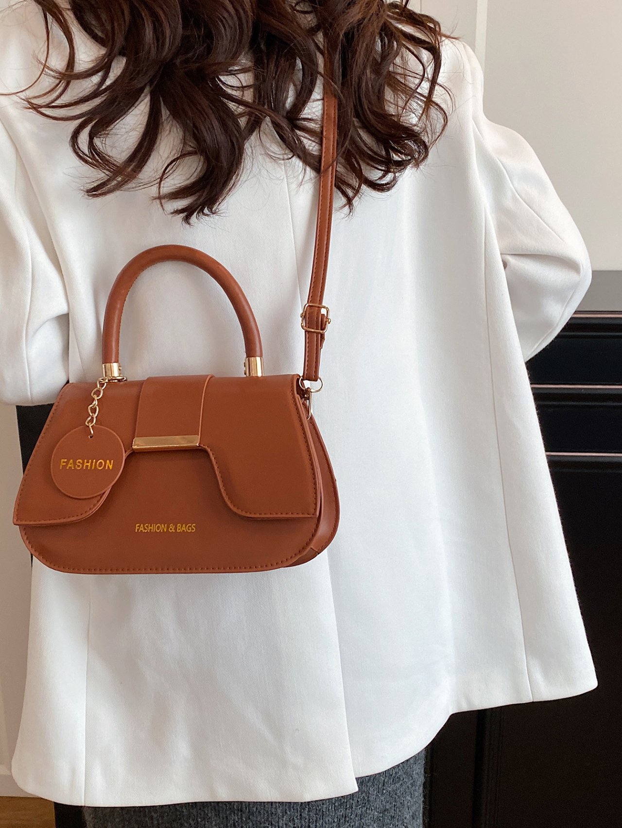 Brown Crossbody Bag with Charm
