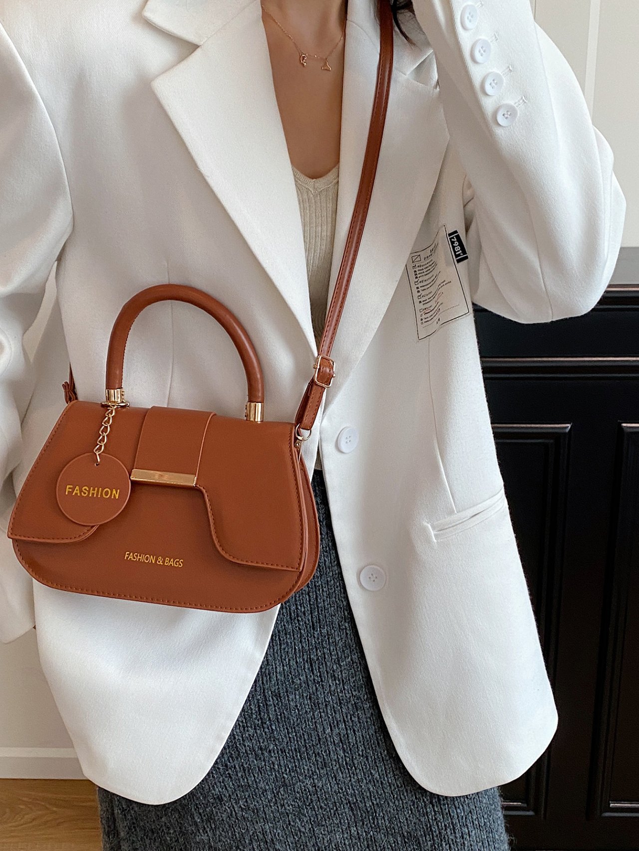 Brown Crossbody Bag with Charm