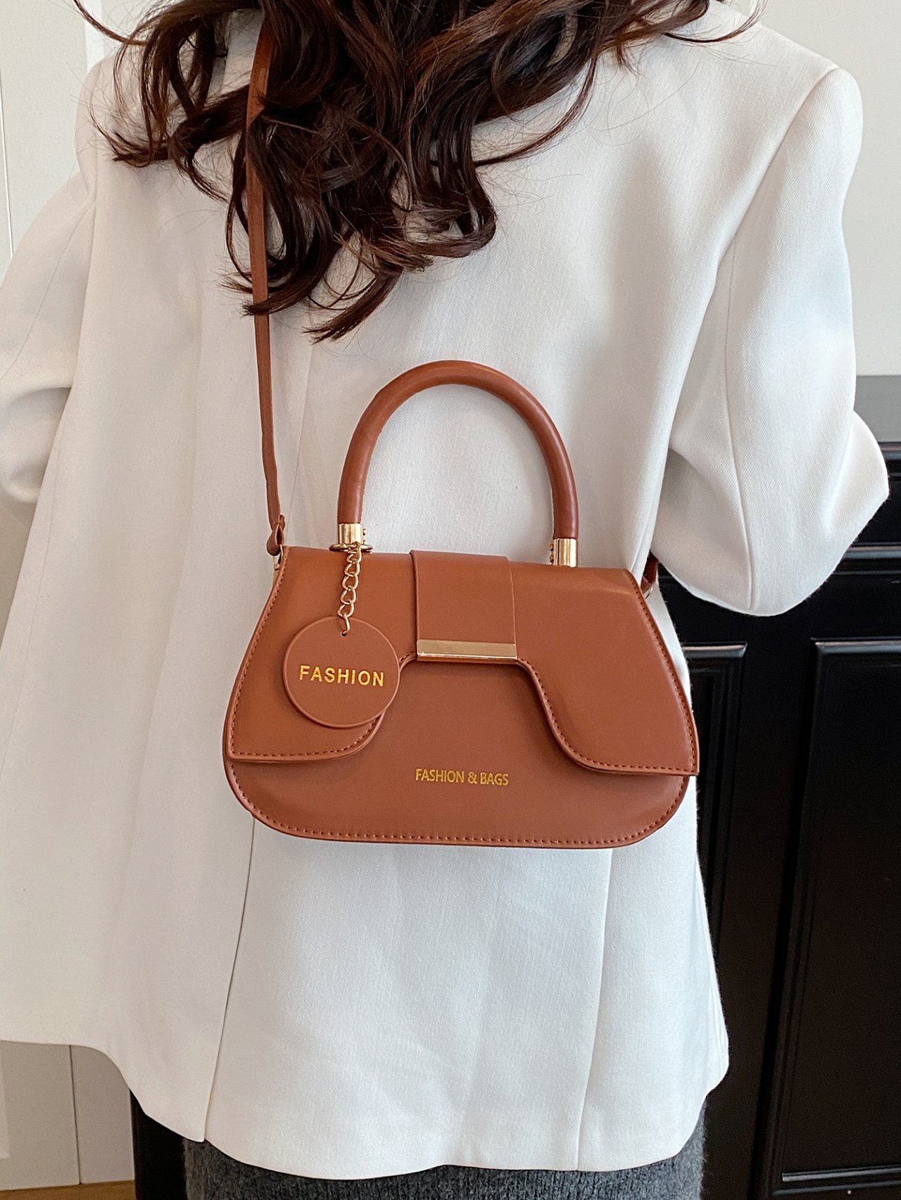 Brown Crossbody Bag with Charm