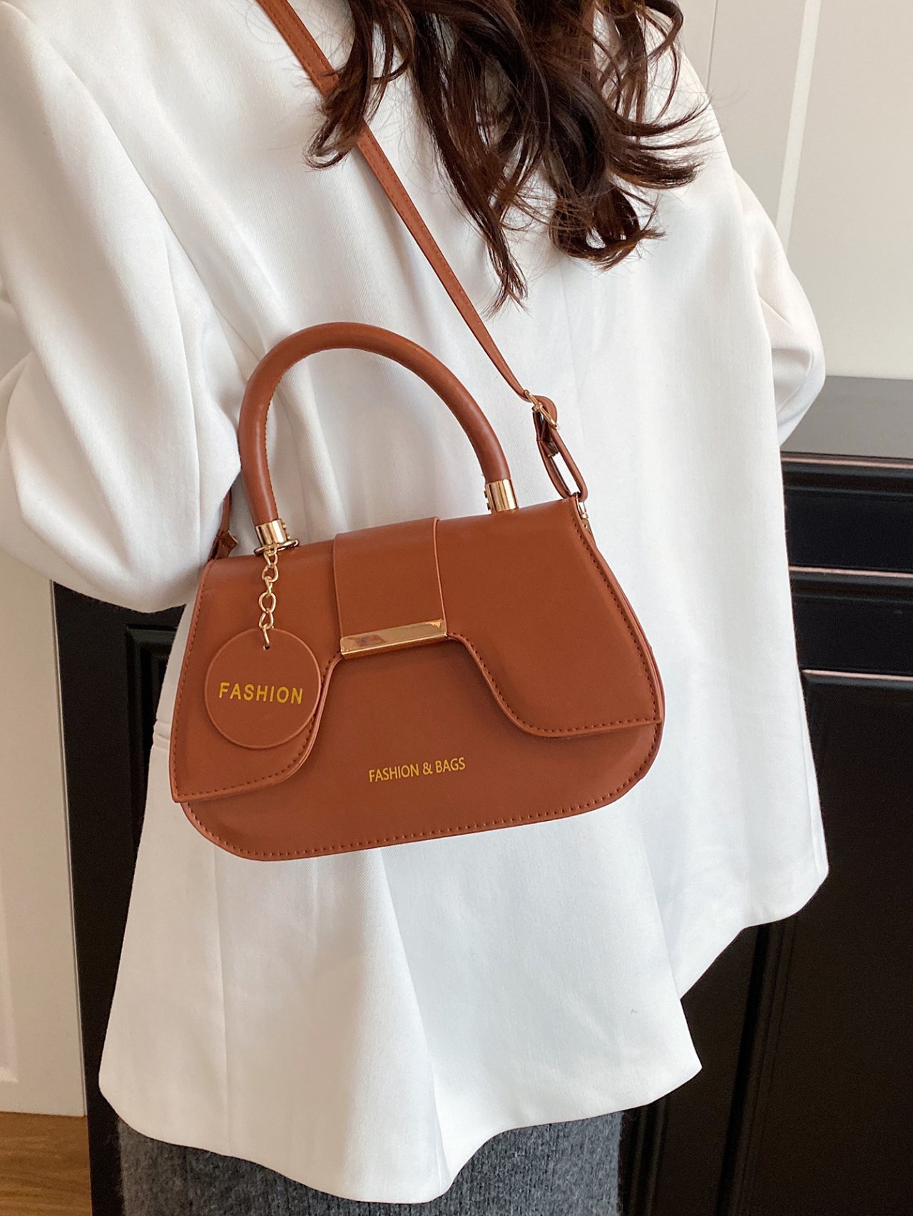 Brown Crossbody Bag with Charm