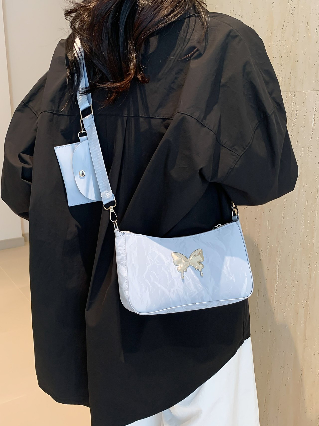 Blue Crossbody Bag with Butterfly Charm