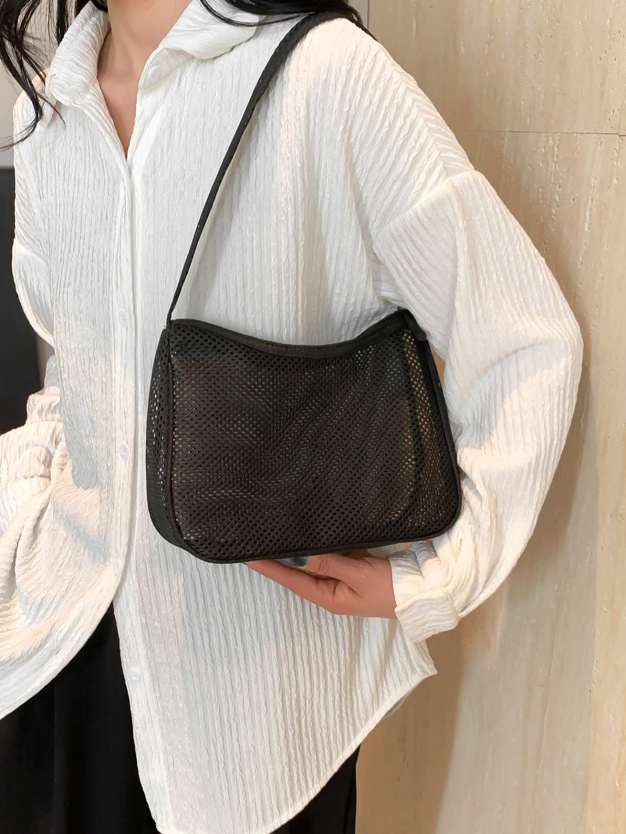 Black Mesh Crossbody Bag