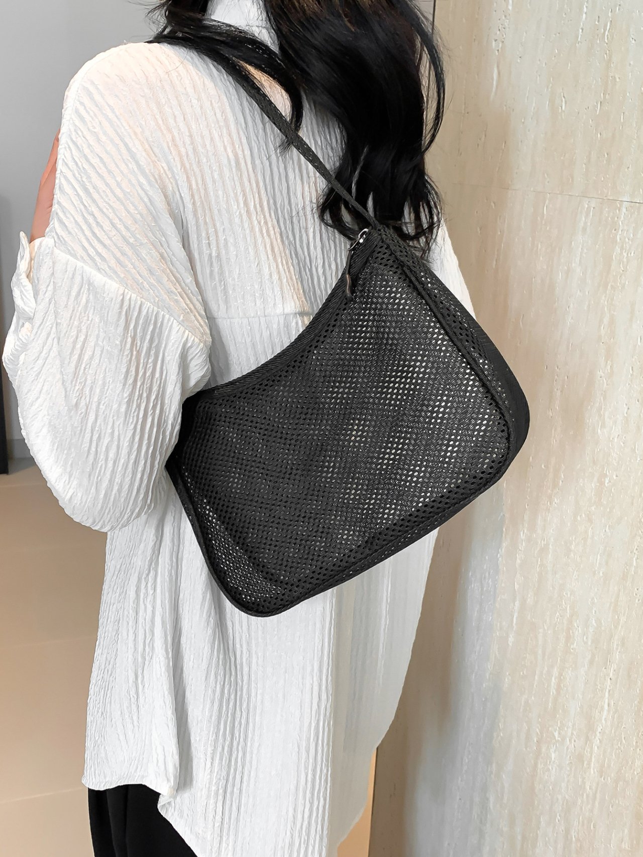 Black Mesh Crossbody Bag