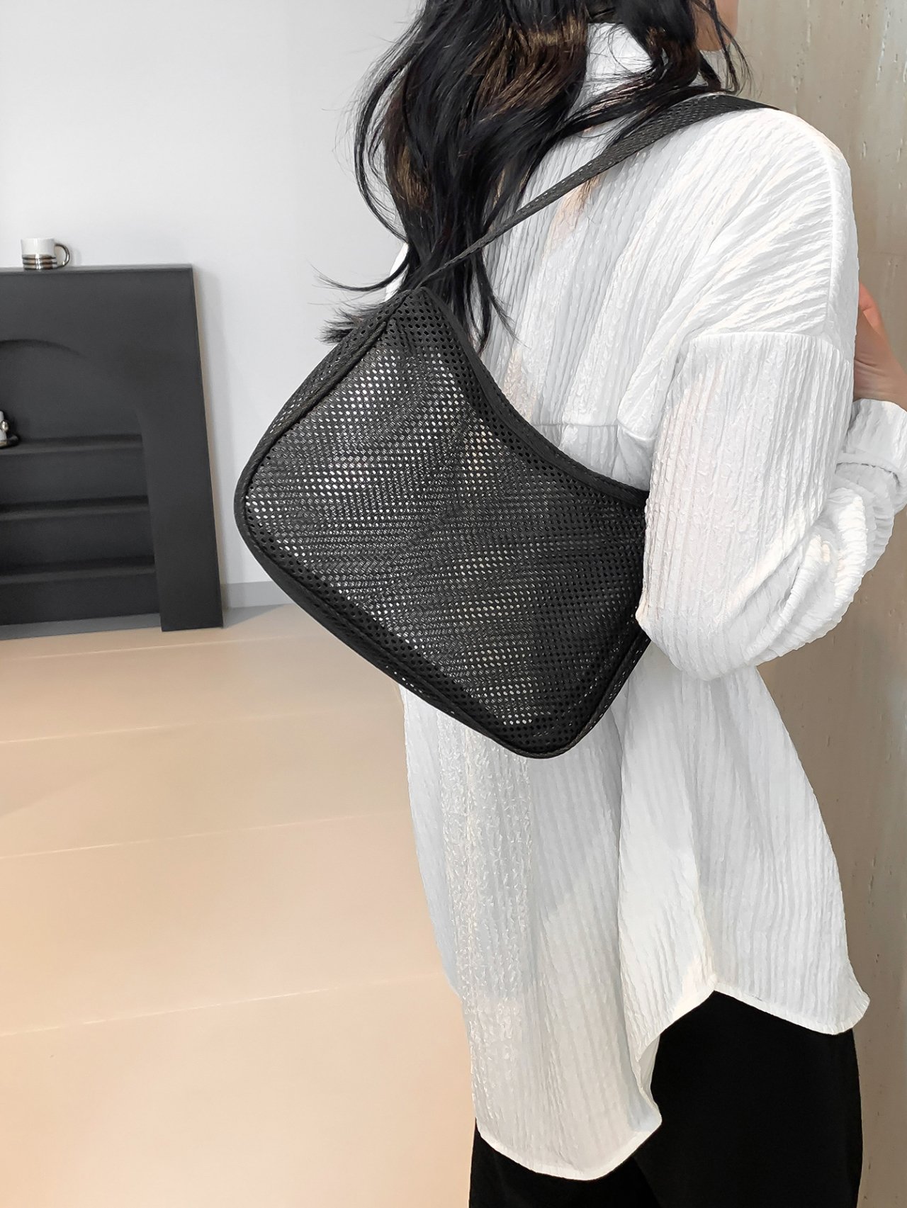 Black Mesh Crossbody Bag