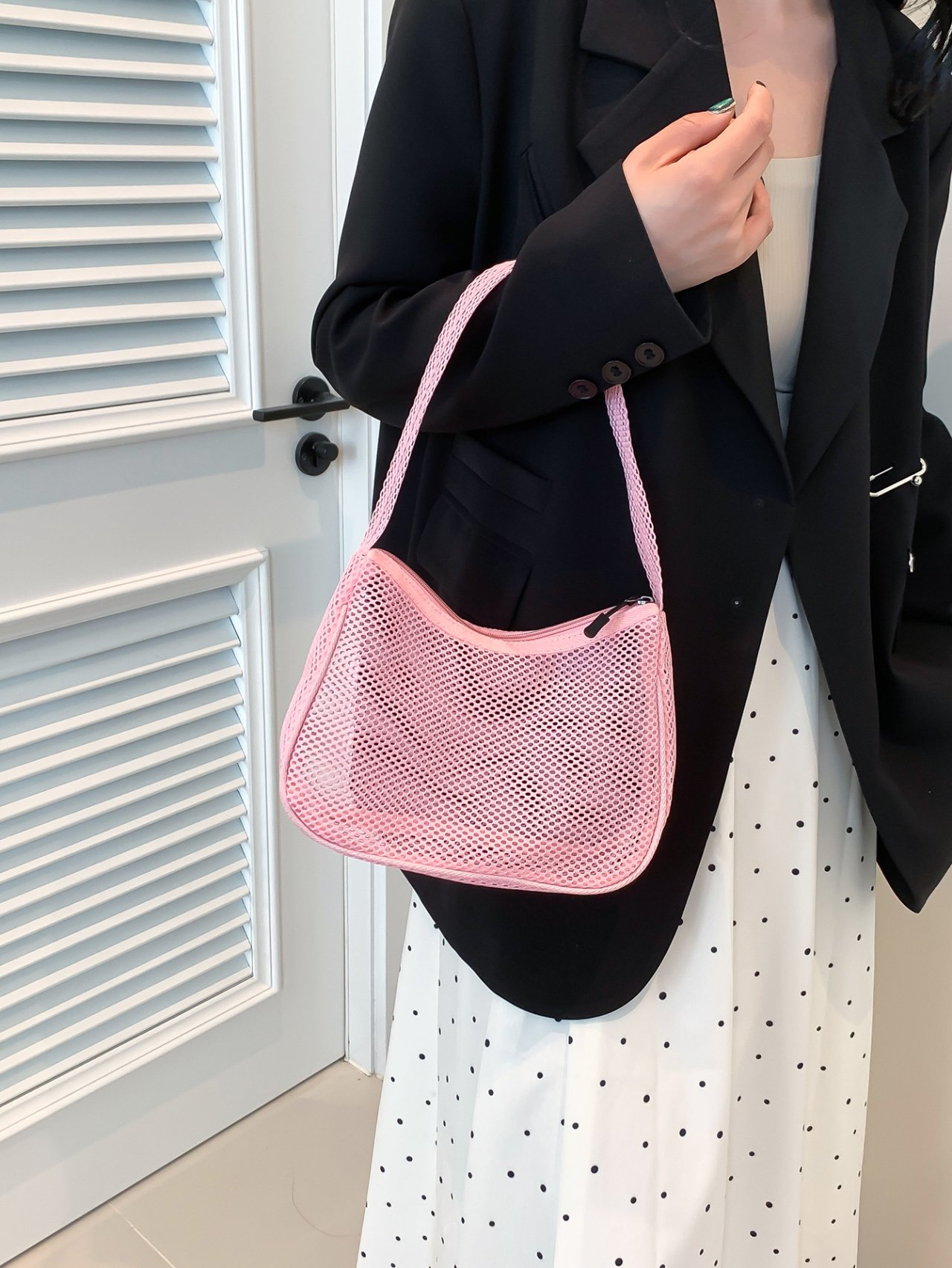 Pink Mesh Shoulder Bag