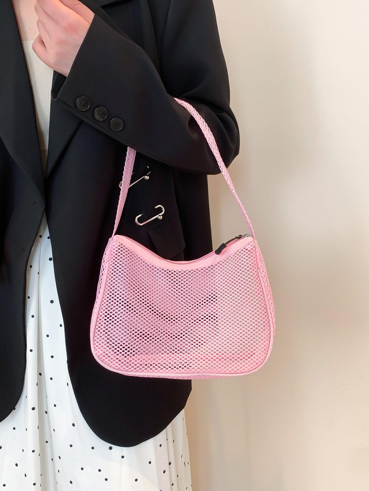 Pink Mesh Shoulder Bag