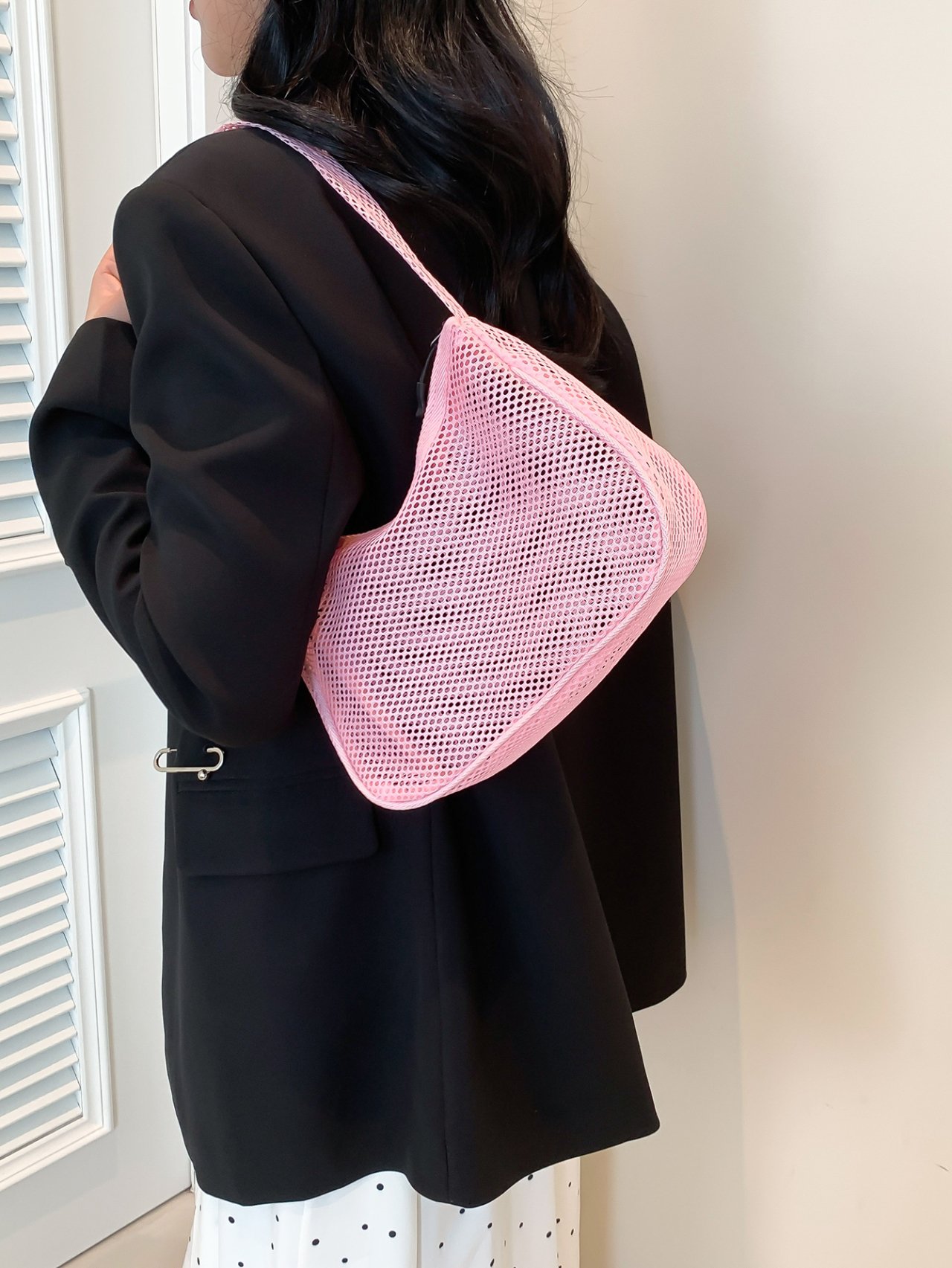 Pink Mesh Shoulder Bag