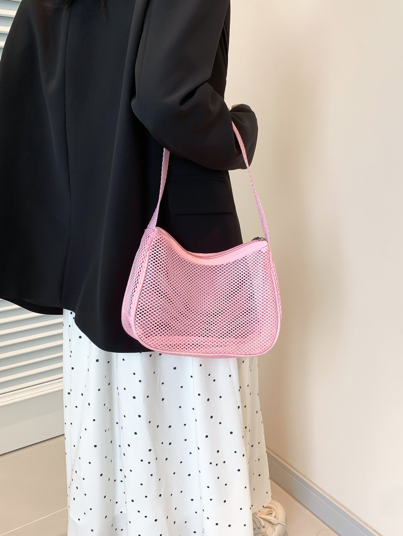 Pink Mesh Shoulder Bag