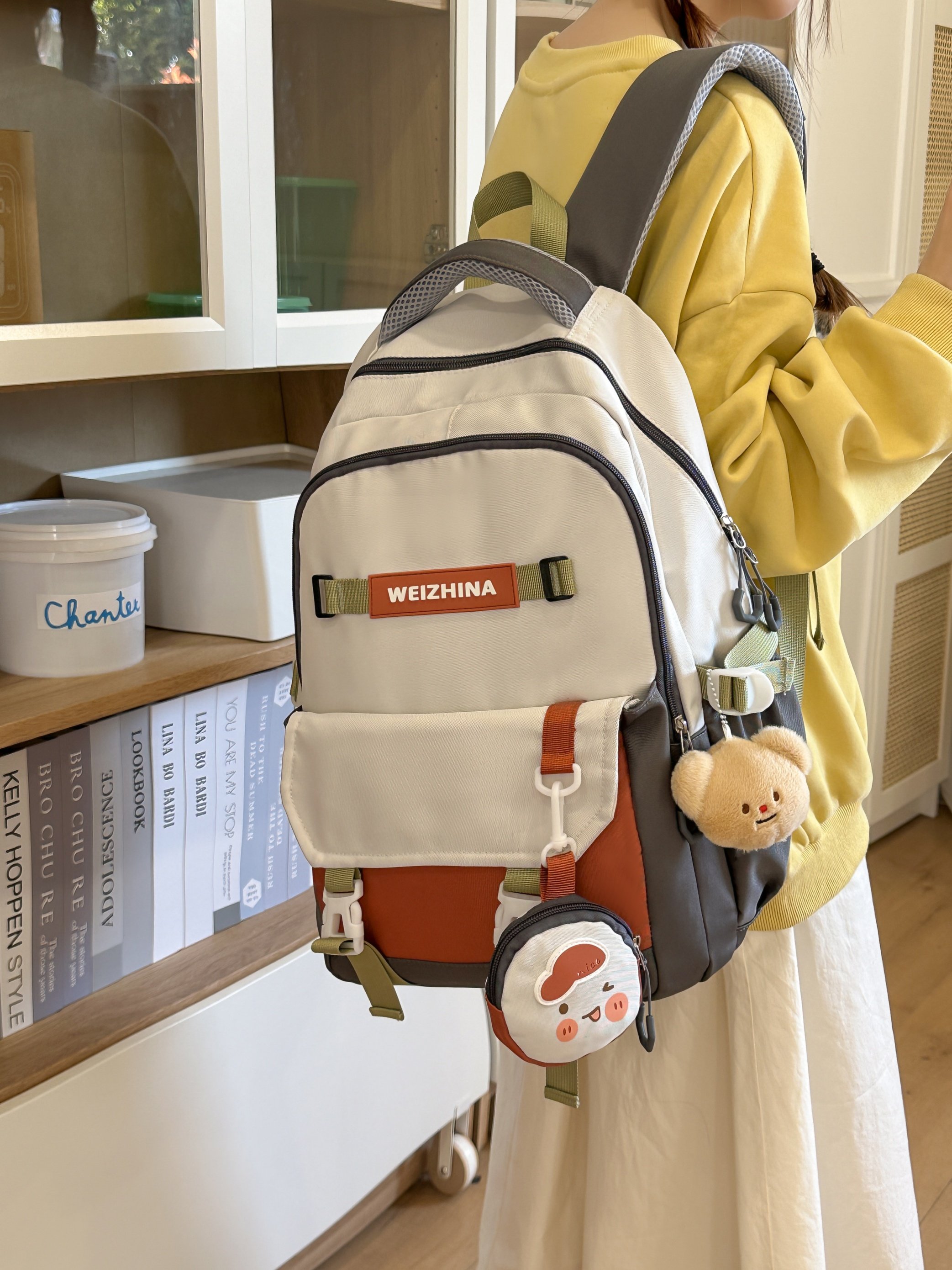 Grey Backpack with Cute Charm