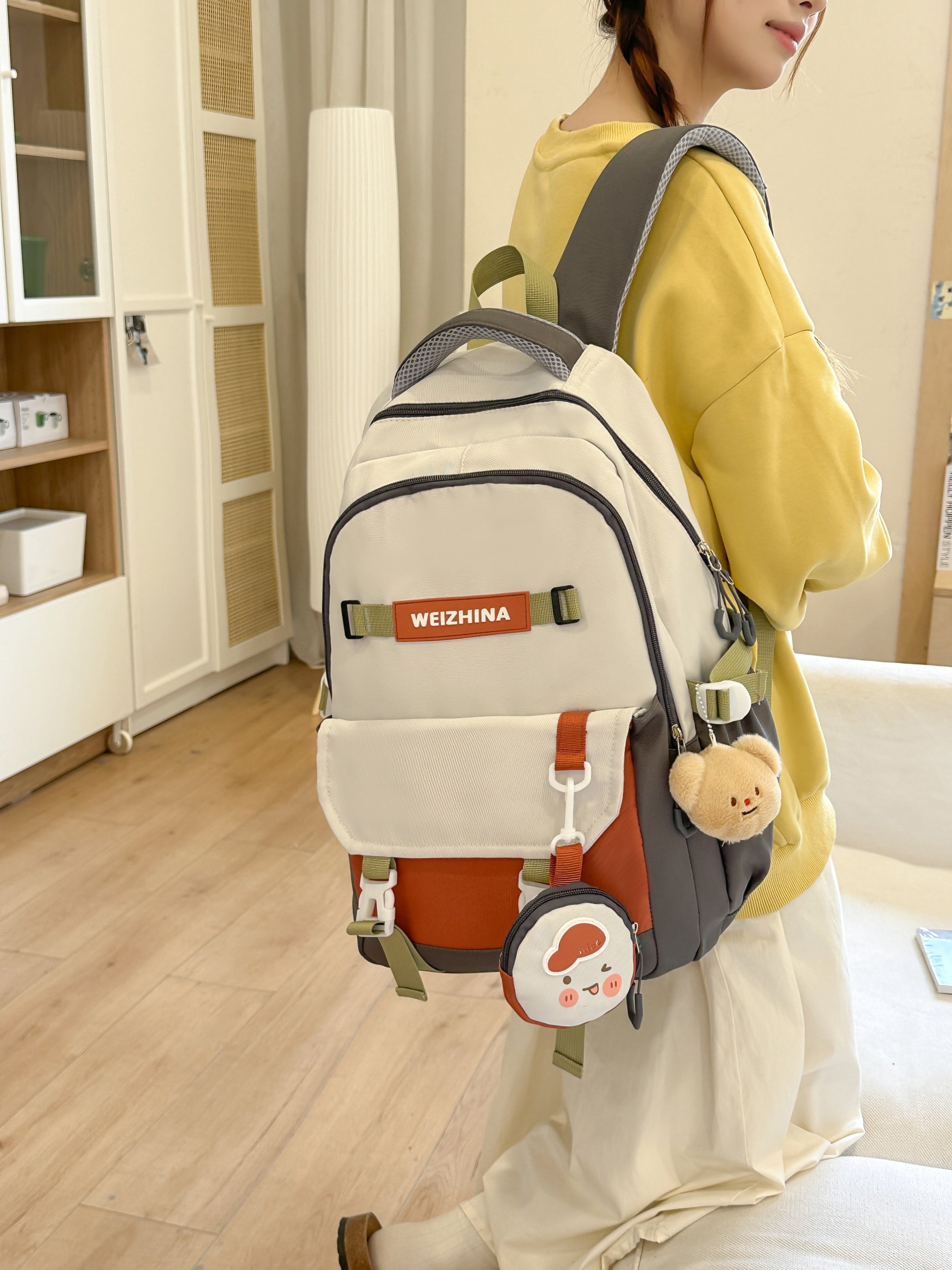 Grey Backpack with Cute Charm