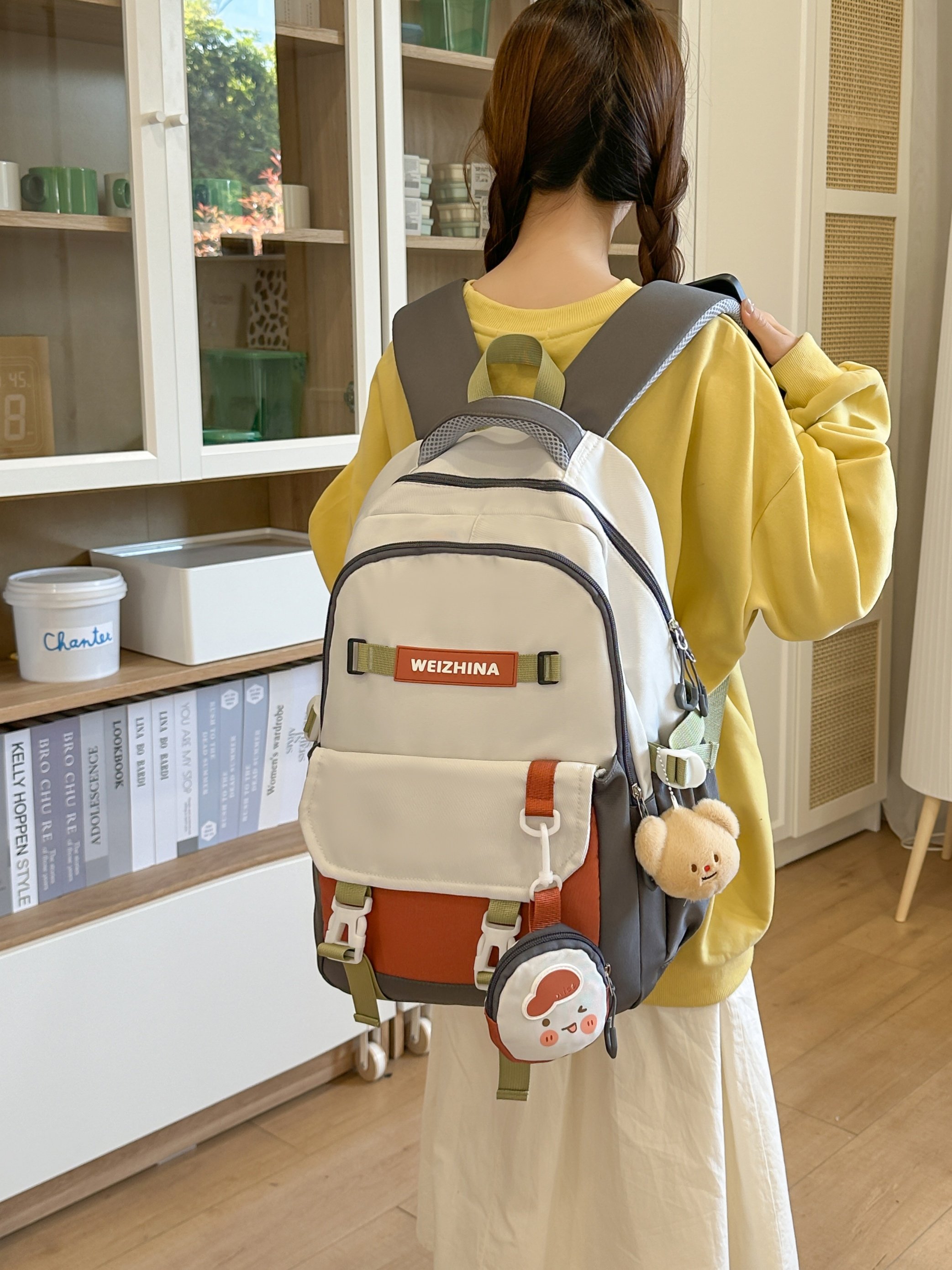 Grey Backpack with Cute Charm