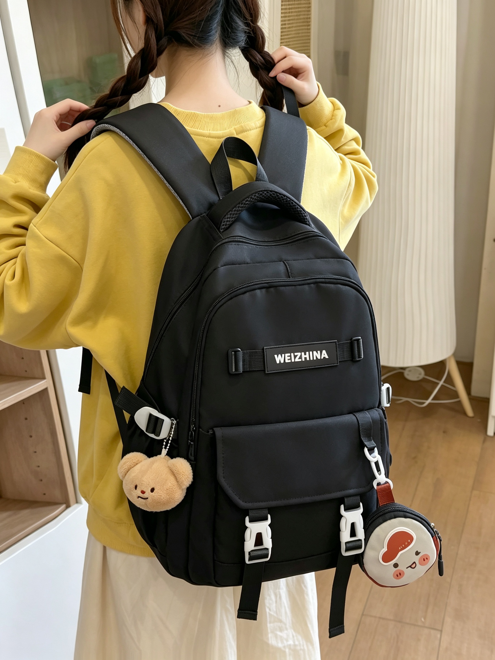 Black Backpack with Charm