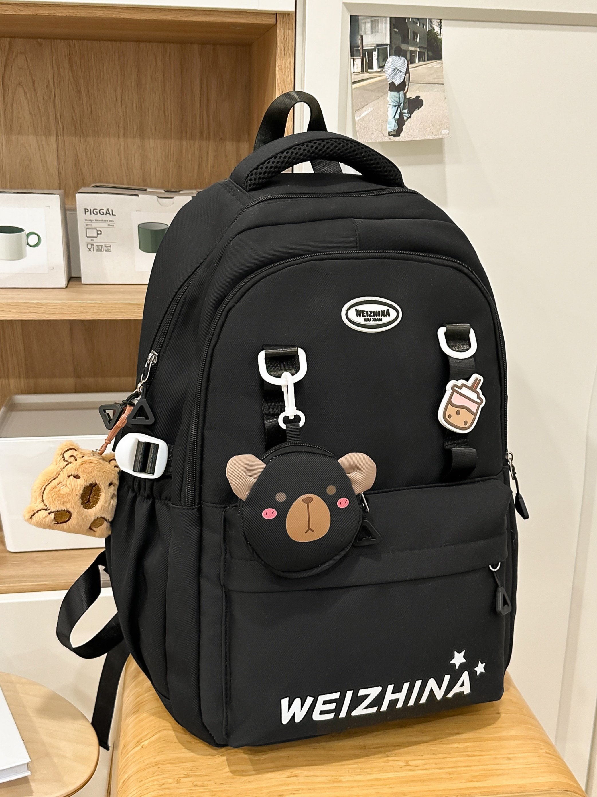 Black Backpack with Bear Charms